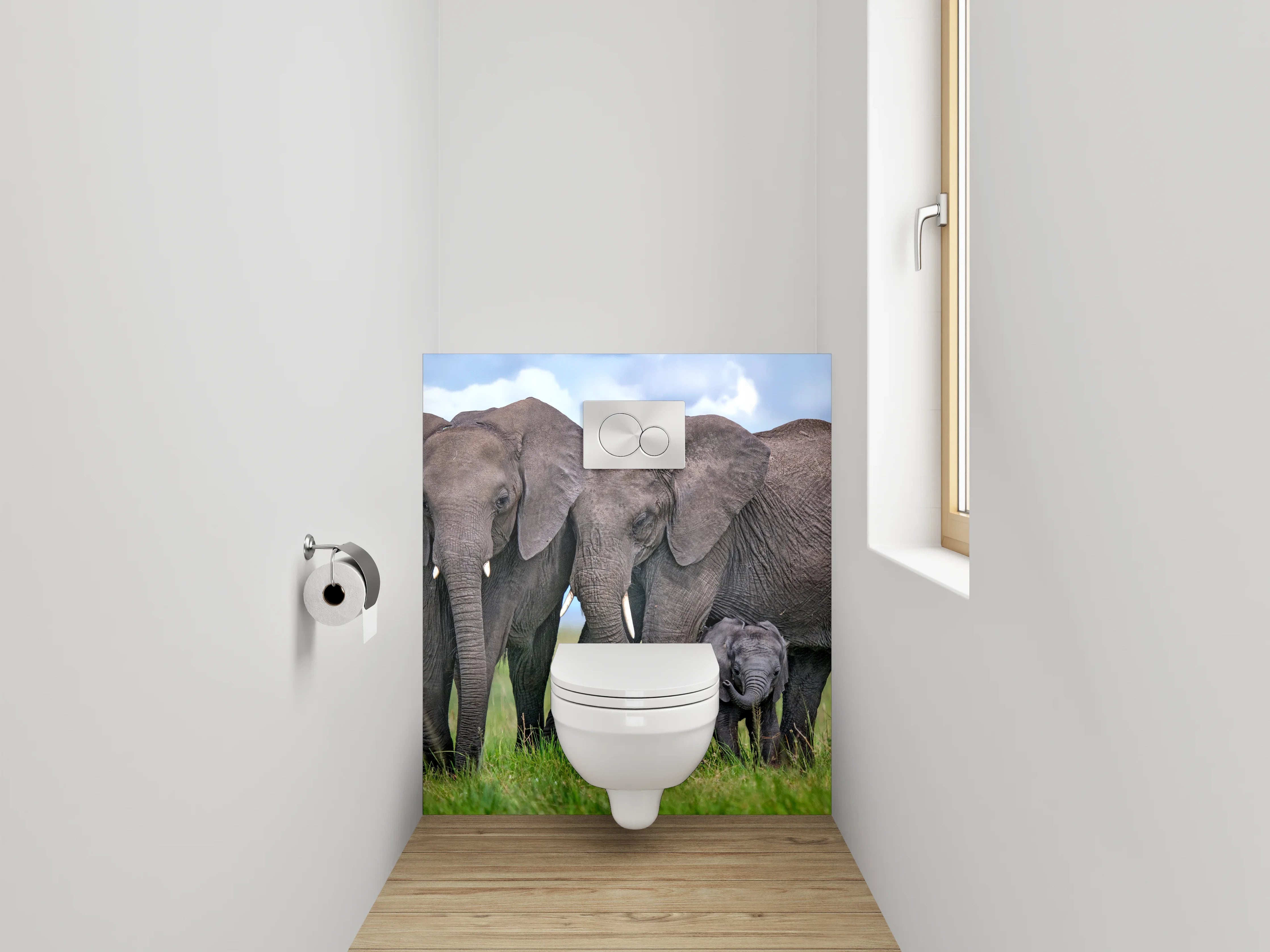 WC-Rückwand - Elefantenfamilie auf der Savanne