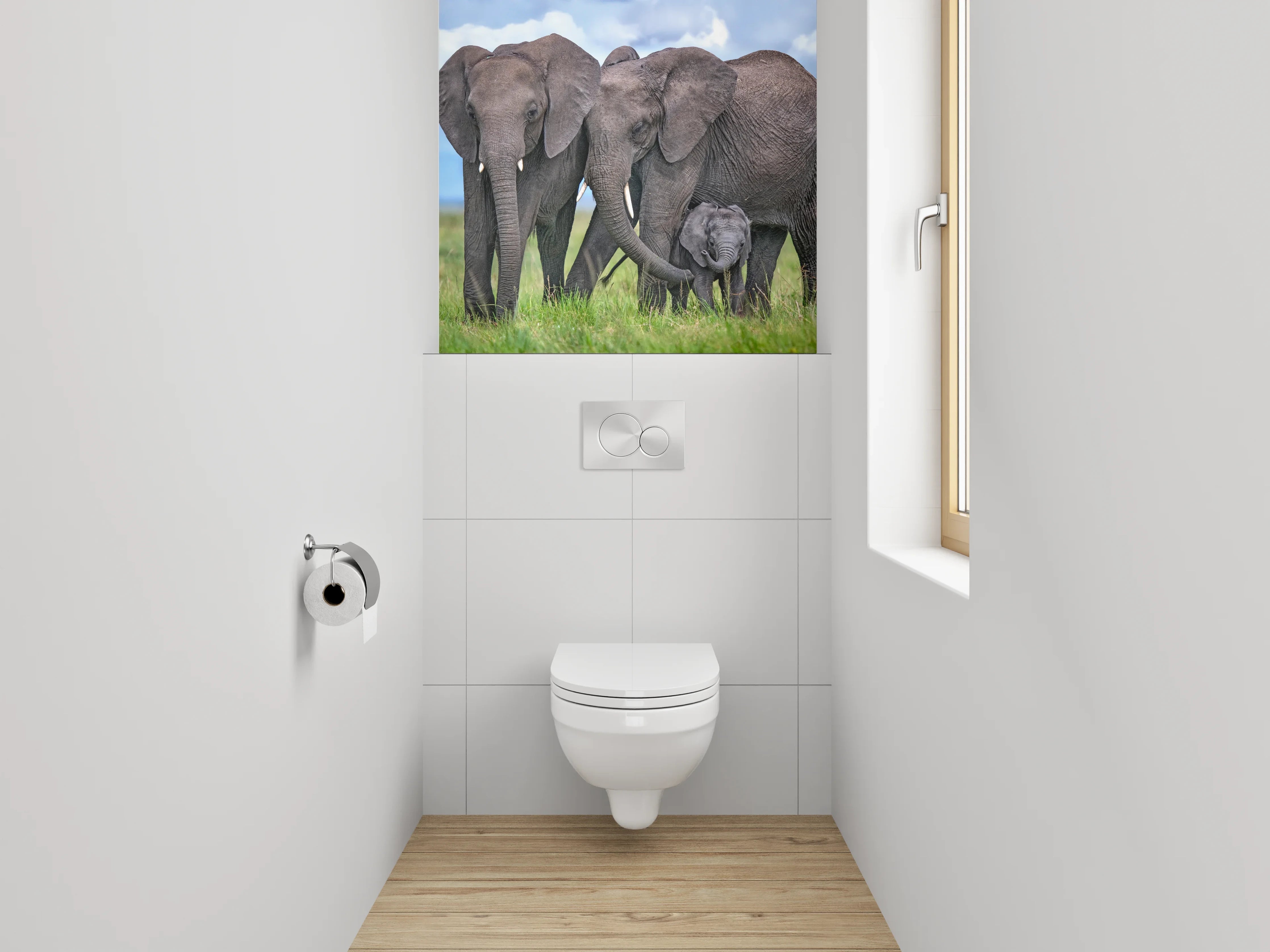 WC-Rückwand - Elefantenfamilie auf der Savanne