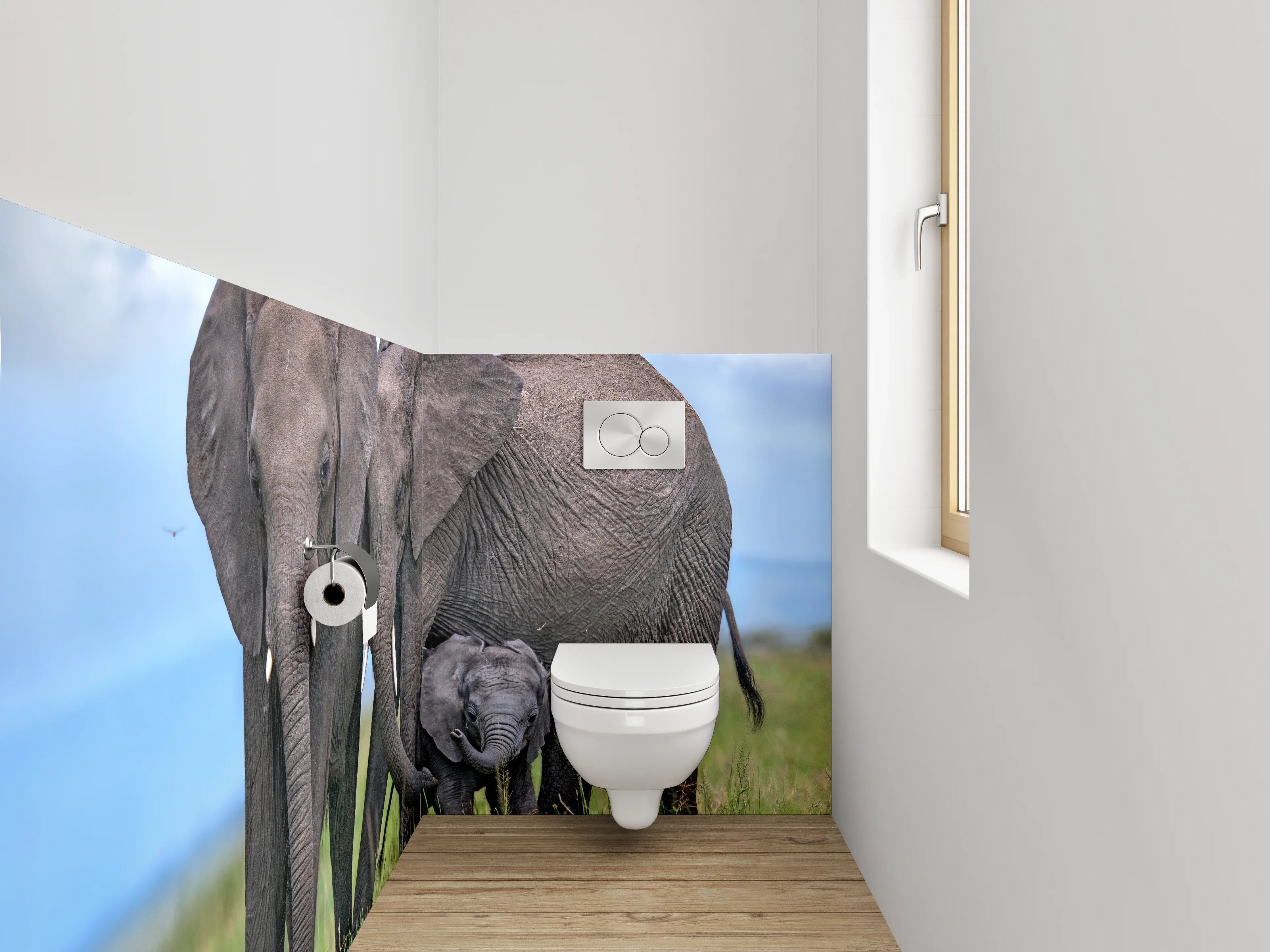 WC-Rückwand - Elefantenfamilie auf der Savanne