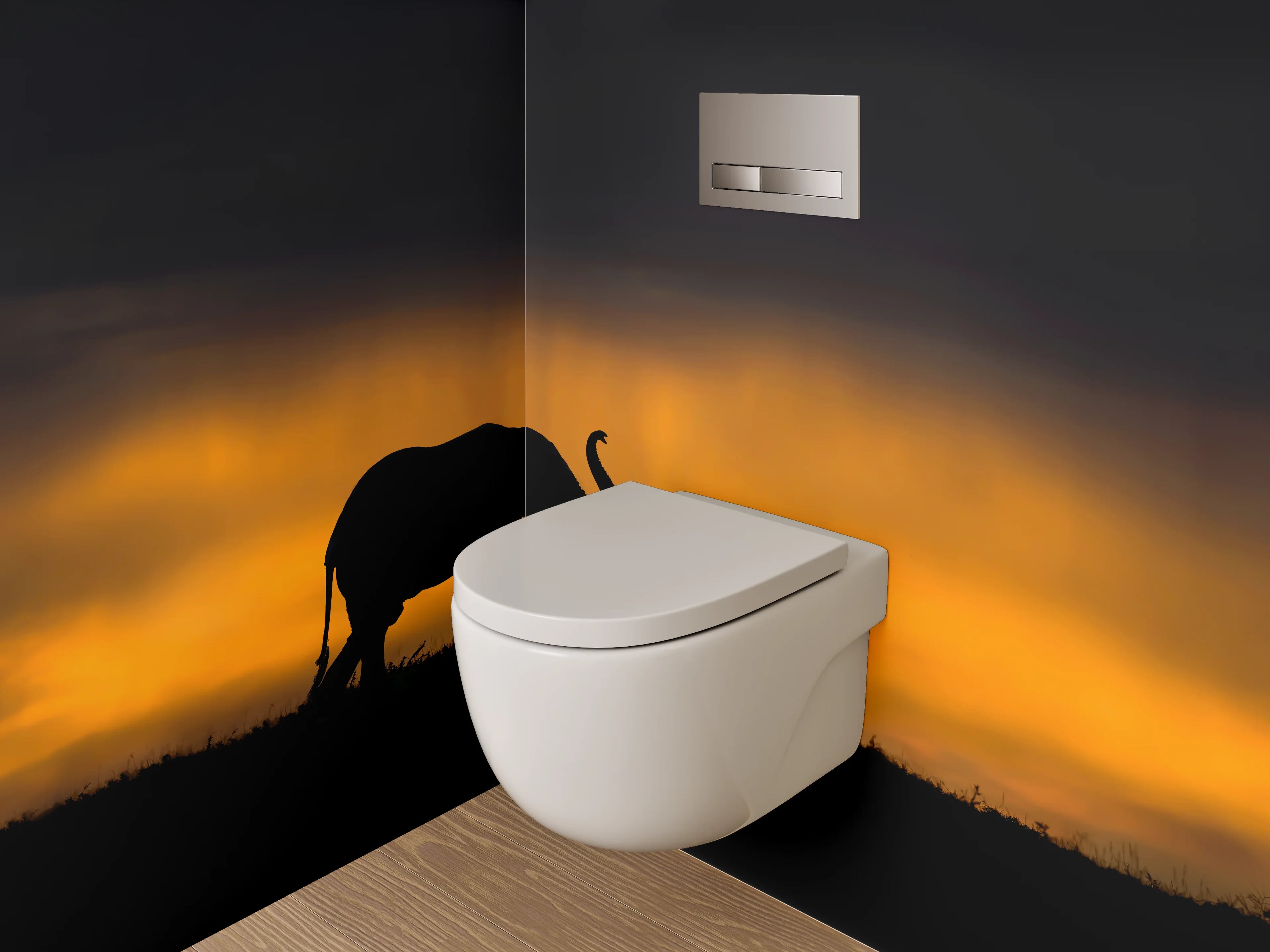 WC-Rückwand - Elefantensilhouette bei Sonnenuntergang