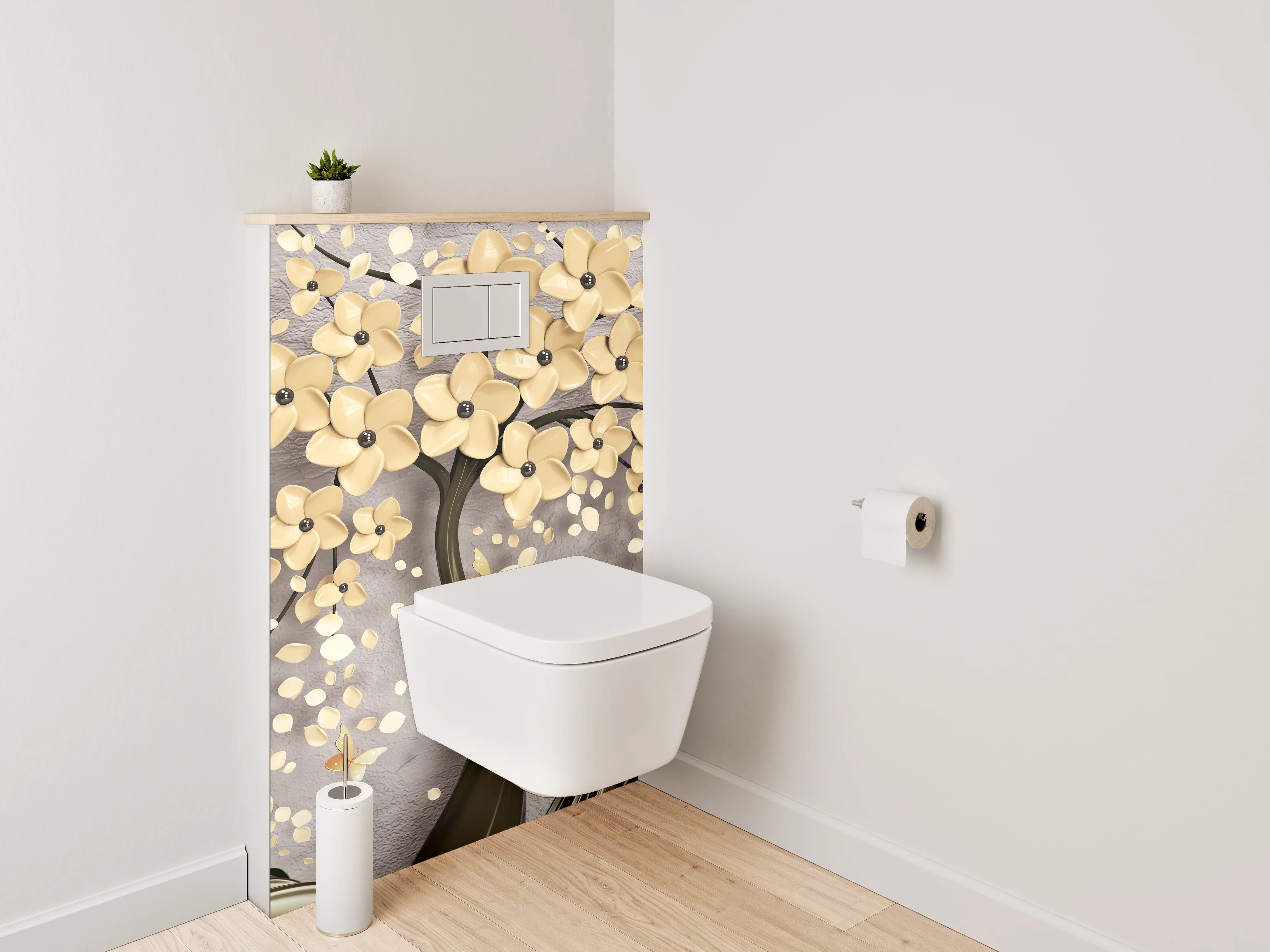 WC-Rückwand - Elegante 3D-Blütenbaum mit Rehen Motiv