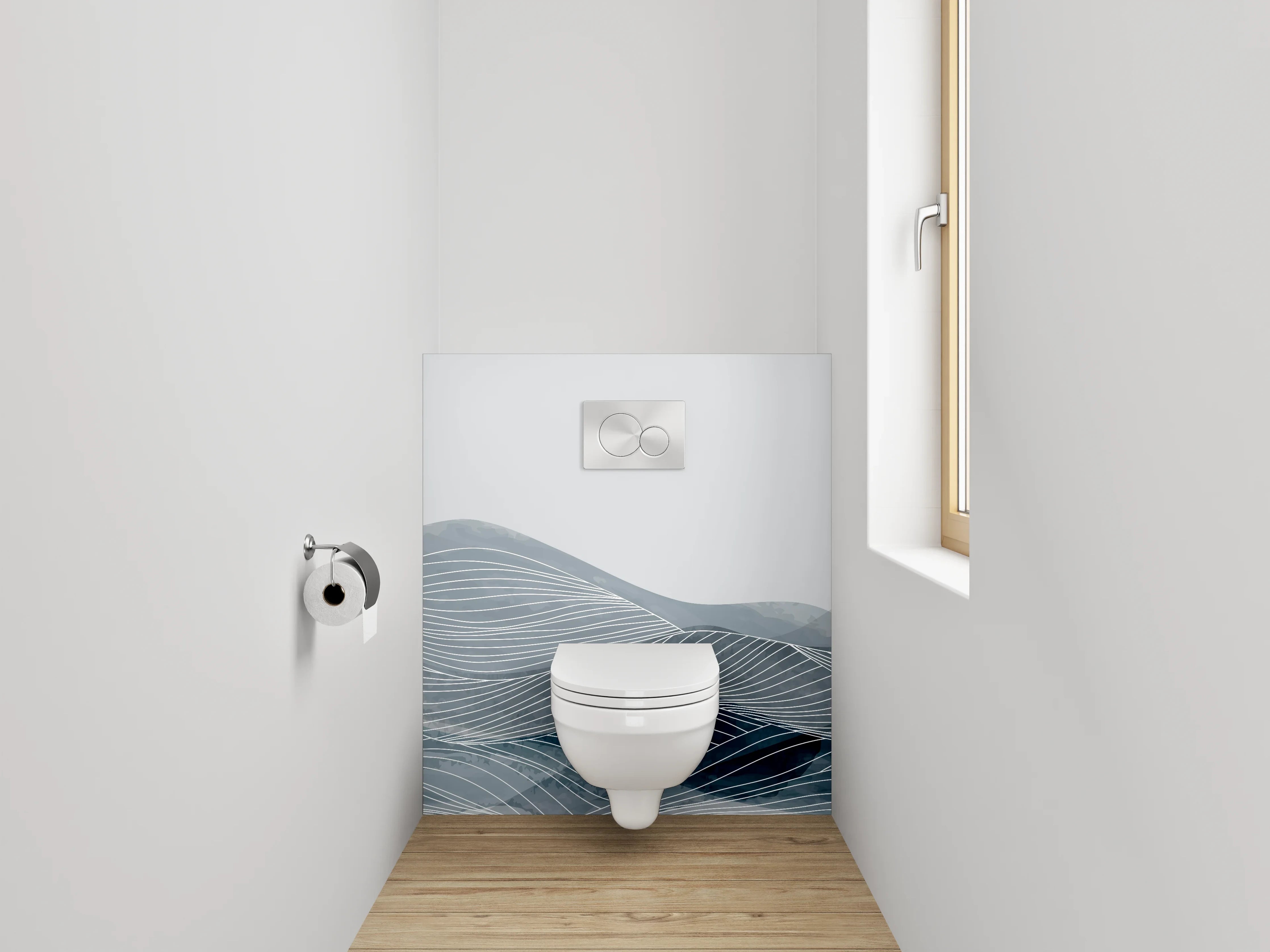 WC-Rückwand - Elegante Aquarell-Linien auf Grau