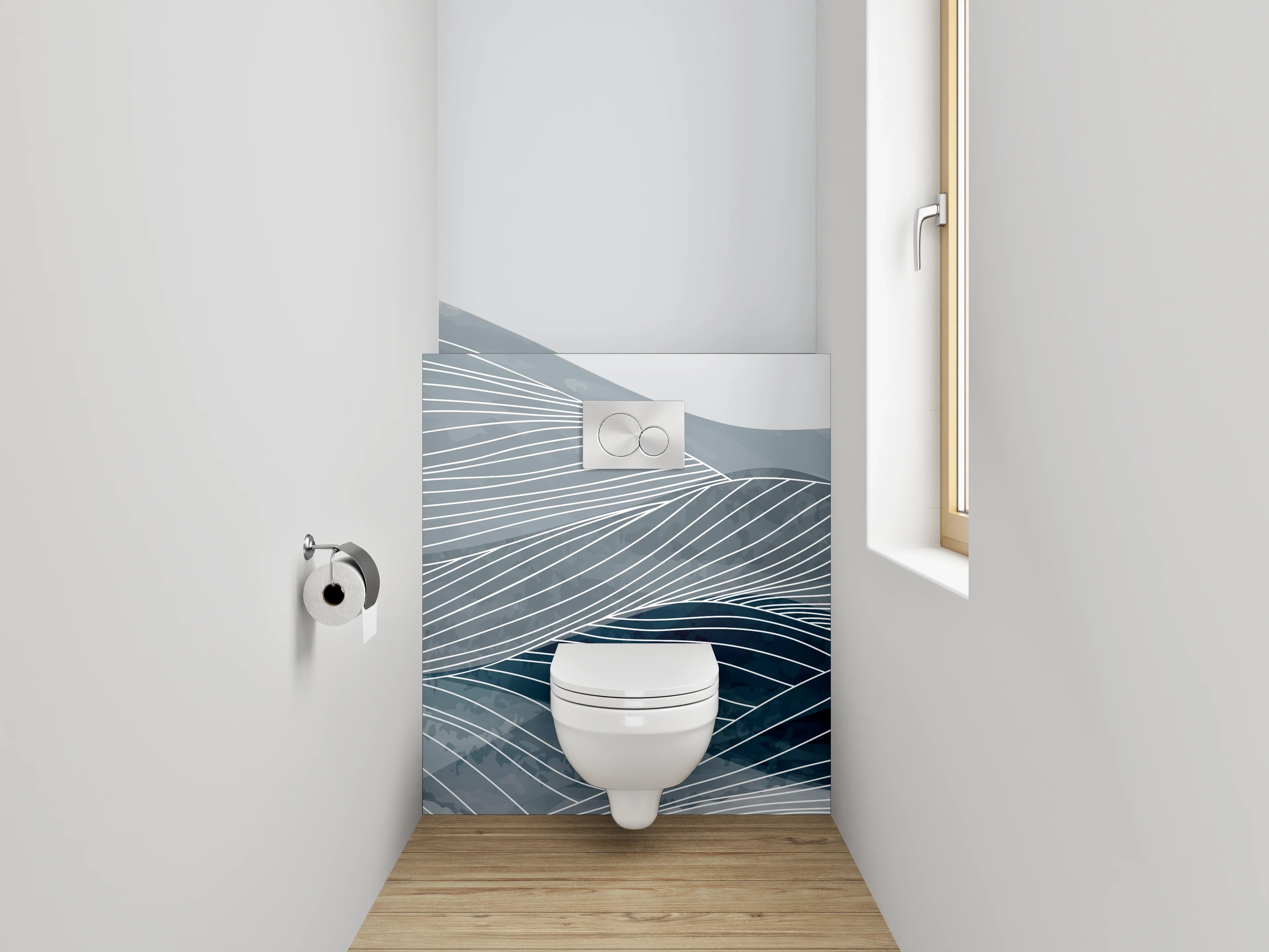 WC-Rückwand - Elegante Aquarell-Linien auf Grau