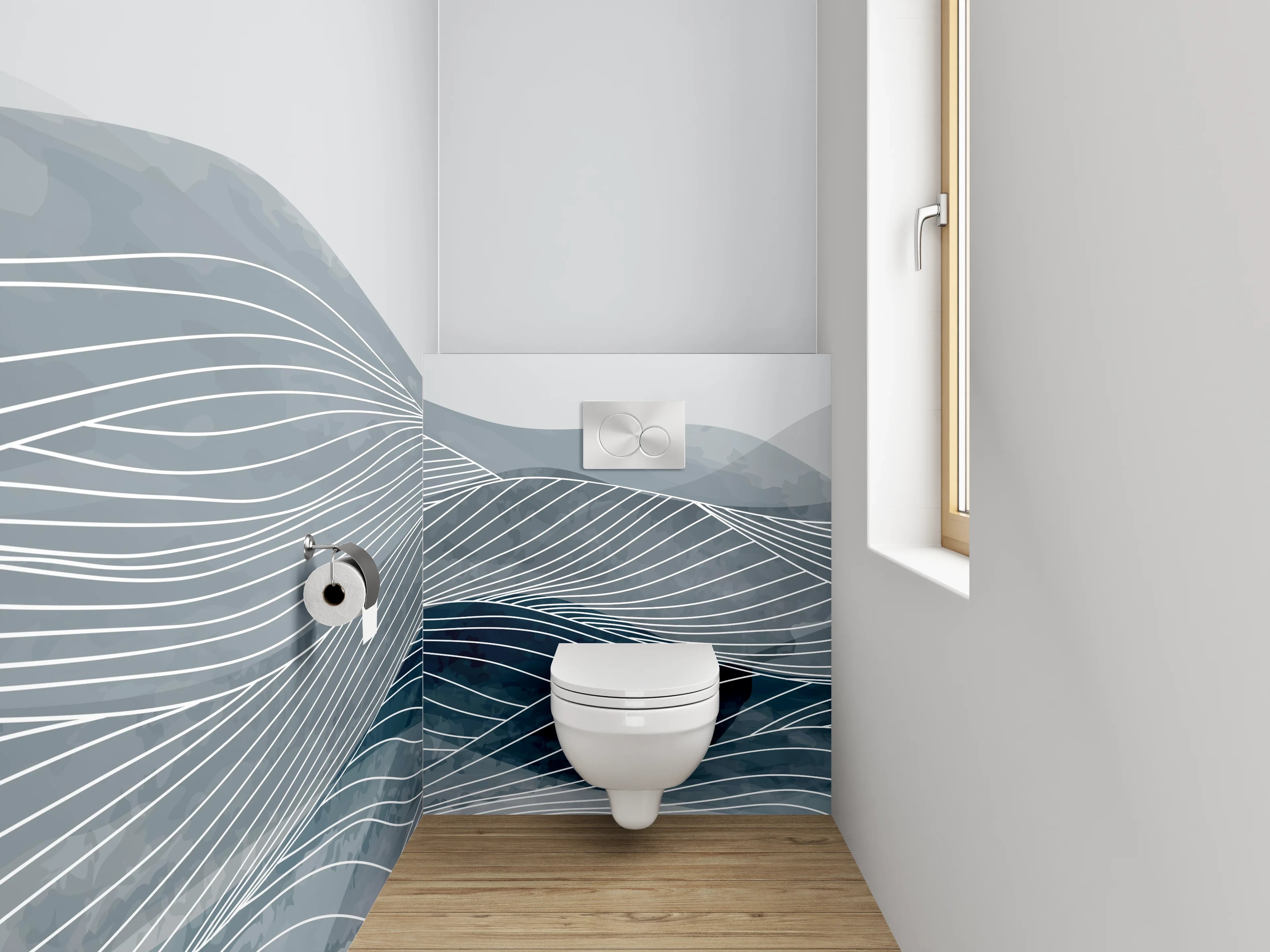 WC-Rückwand - Elegante Aquarell-Linien auf Grau