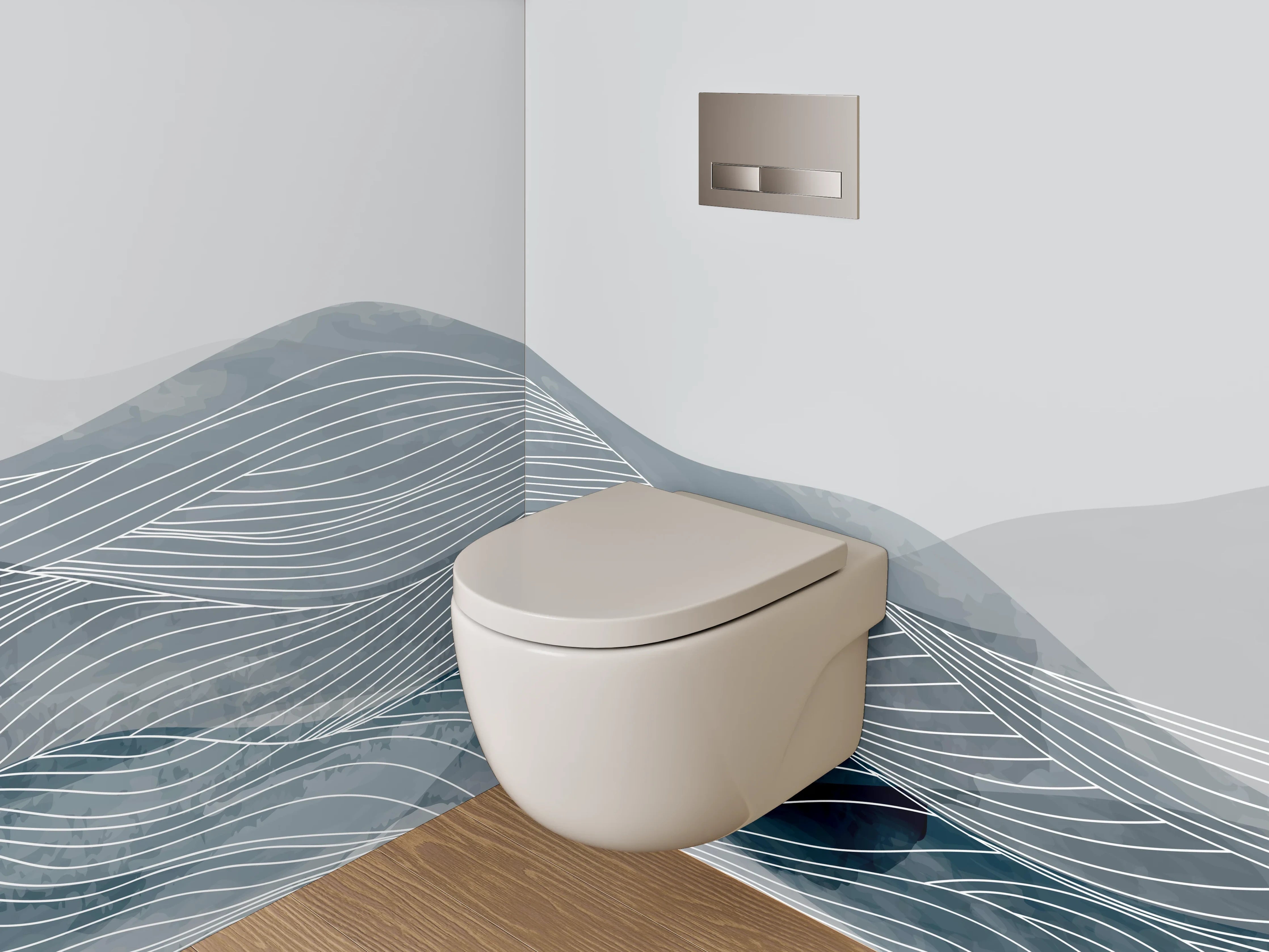 WC-Rückwand - Elegante Aquarell-Linien auf Grau