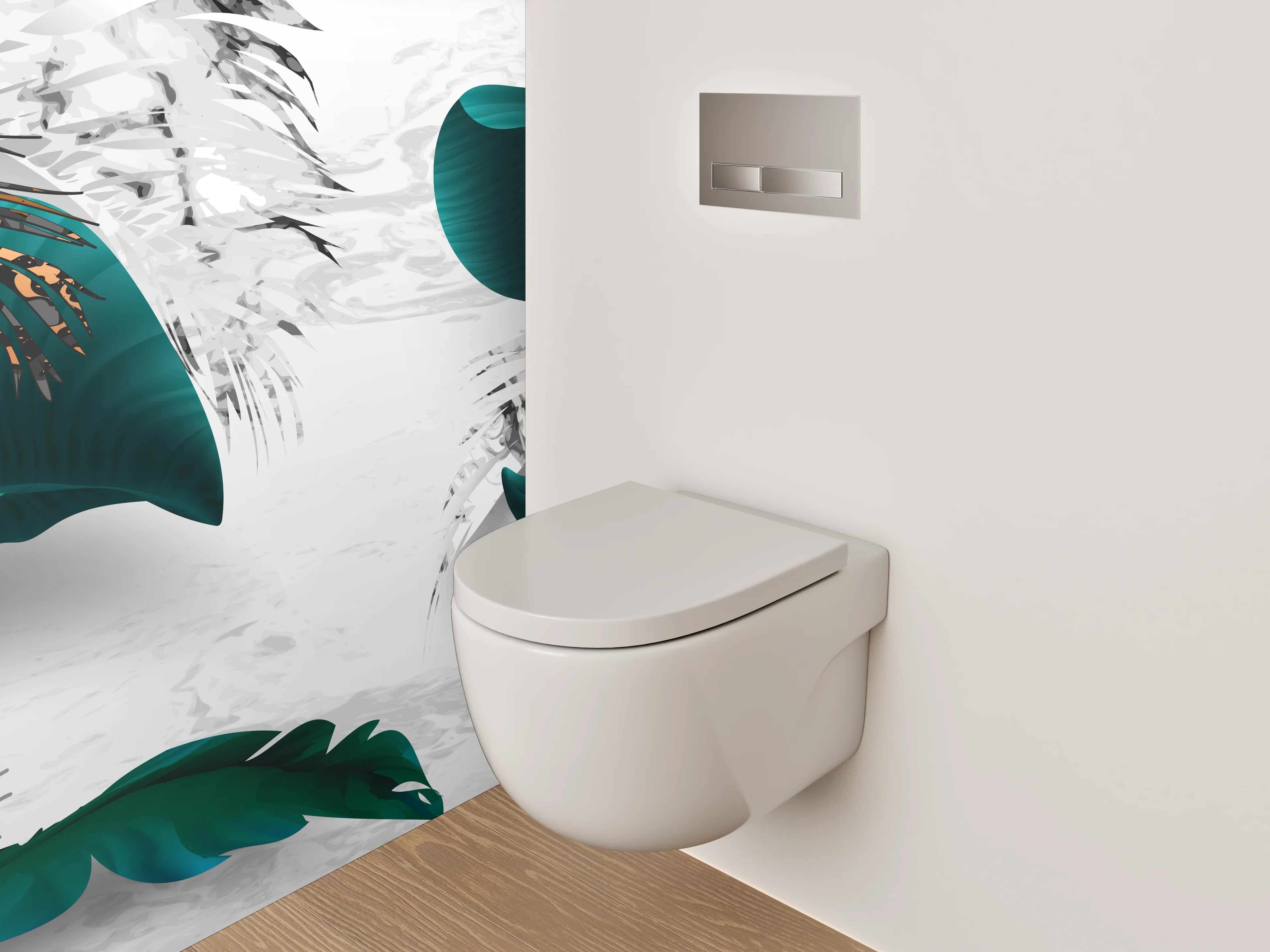 WC-Rückwand - Elegante Blattgold-Kunst auf Weiß
