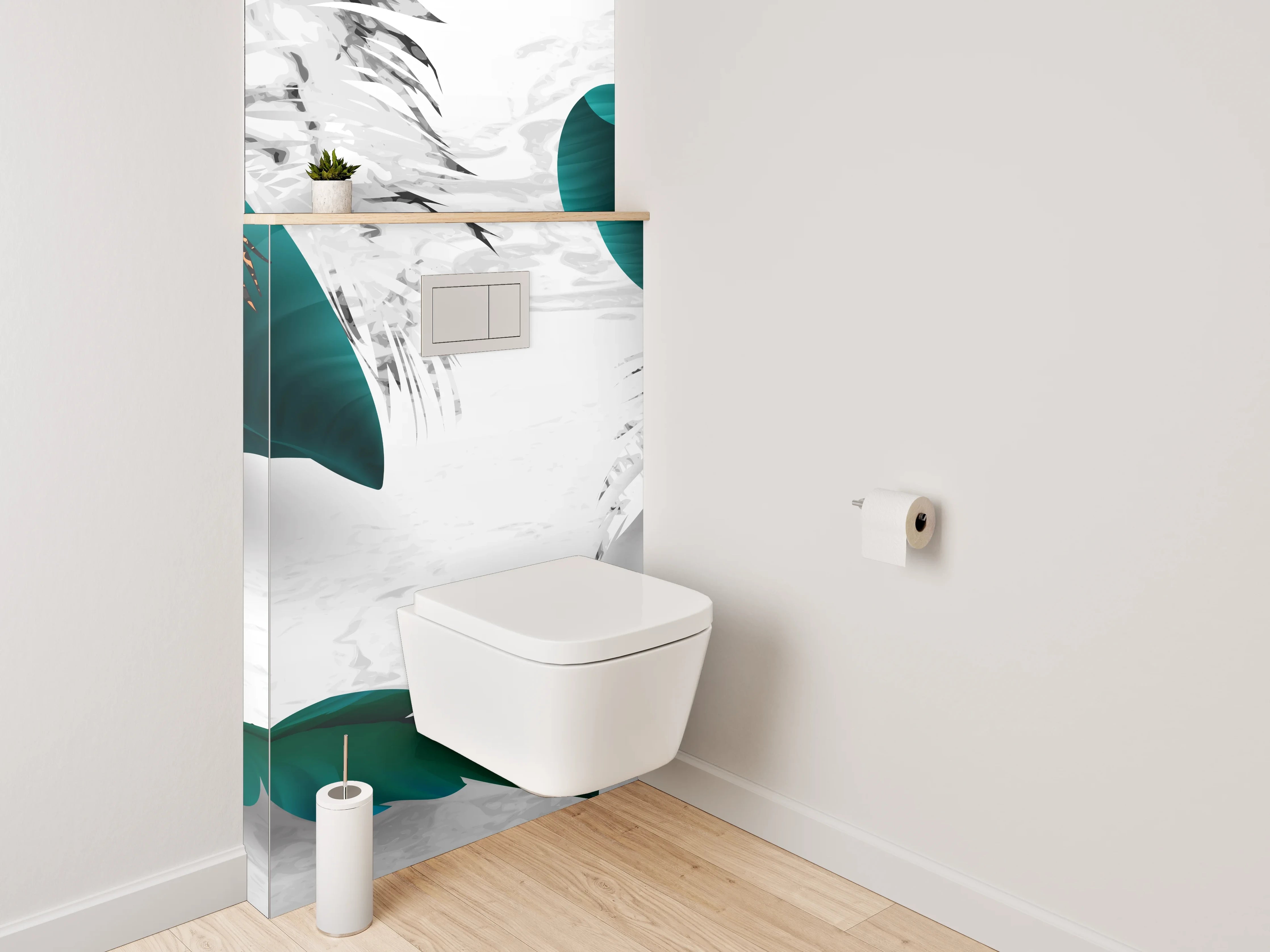 WC-Rückwand - Elegante Blattgold-Kunst auf Weiß