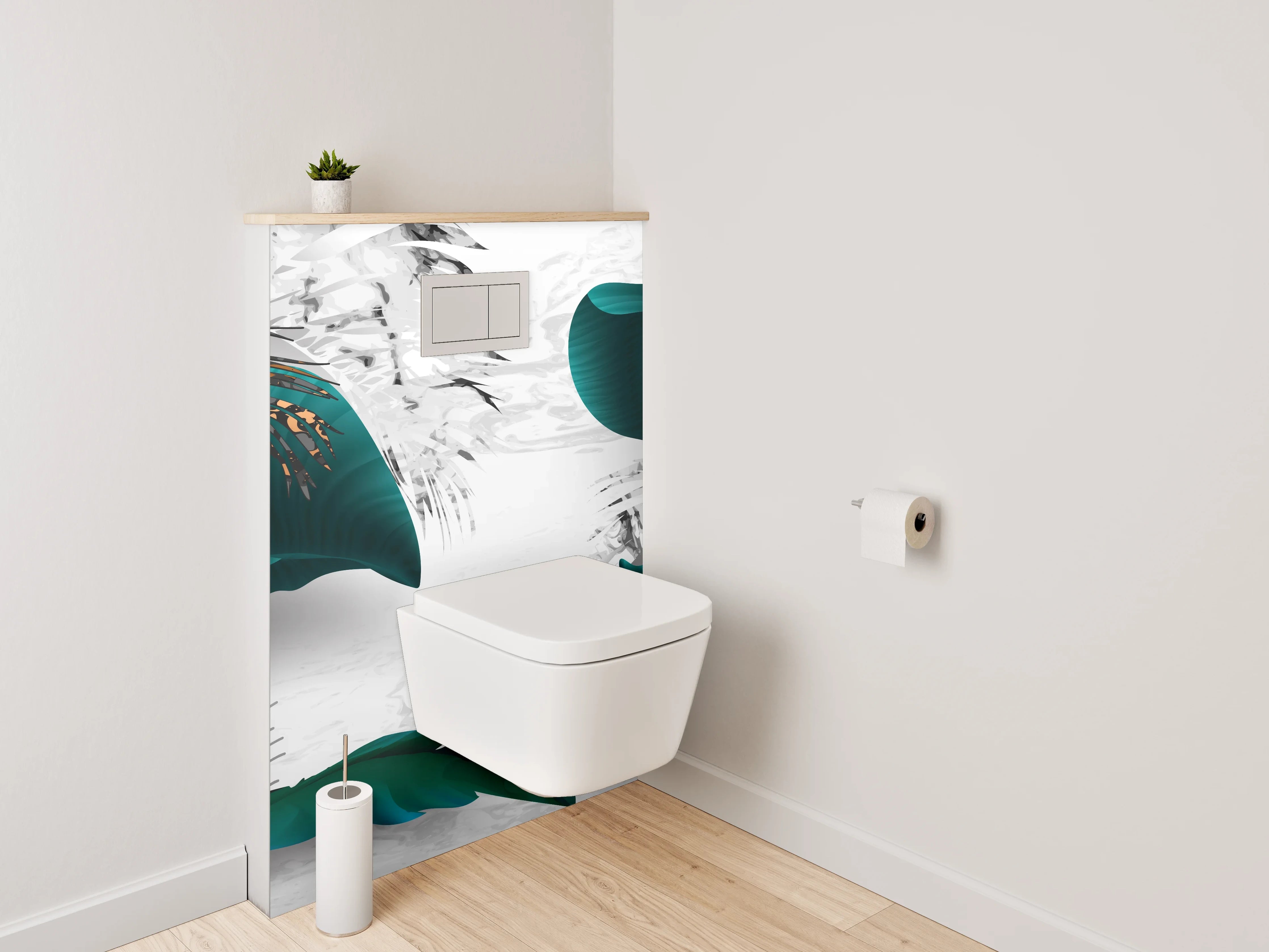 WC-Rückwand - Elegante Blattgold-Kunst auf Weiß