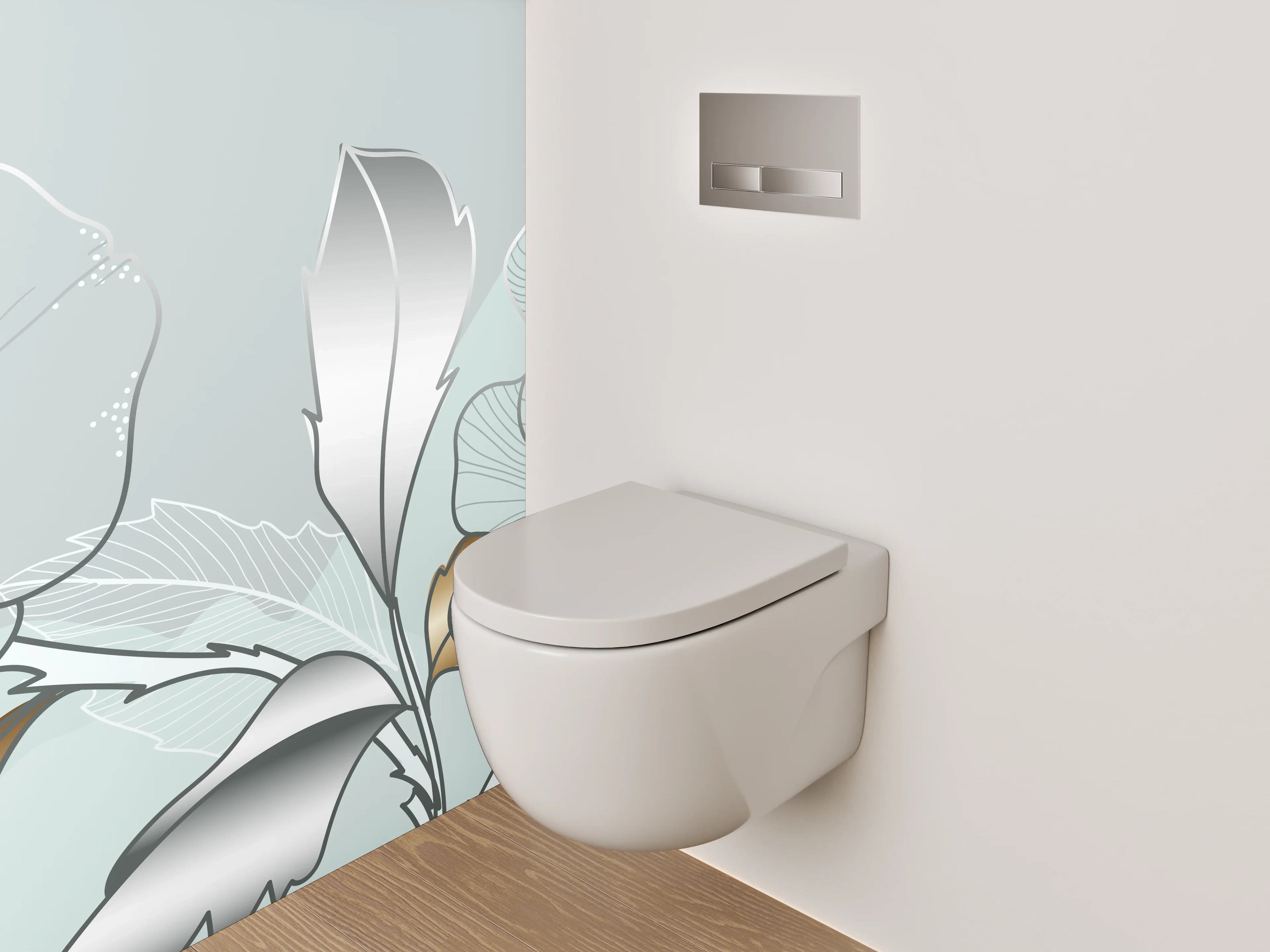 WC-Rückwand - Elegante Blumen-Lineart auf Metallic-Hintergrund