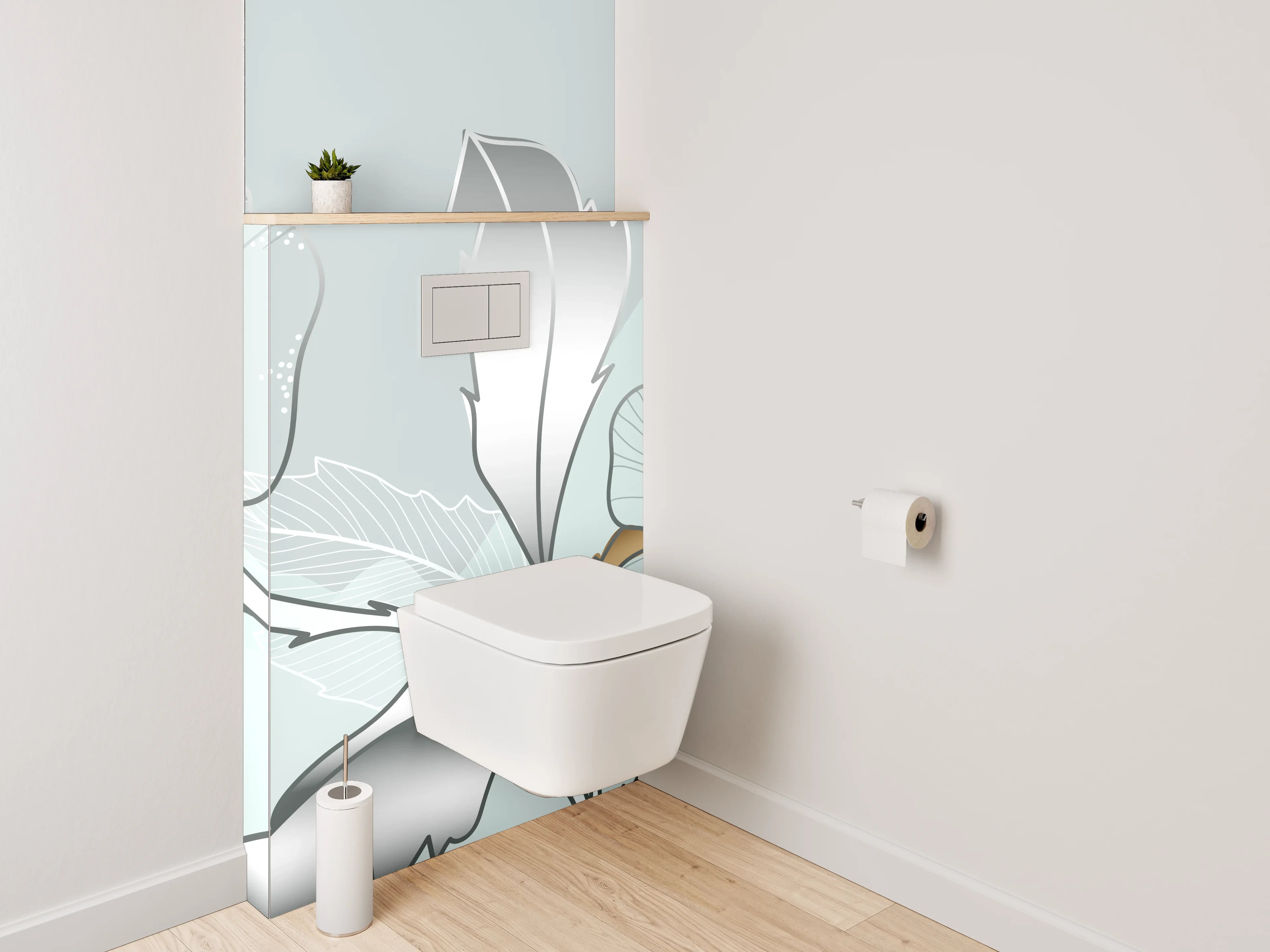 WC-Rückwand - Elegante Blumen-Lineart auf Metallic-Hintergrund