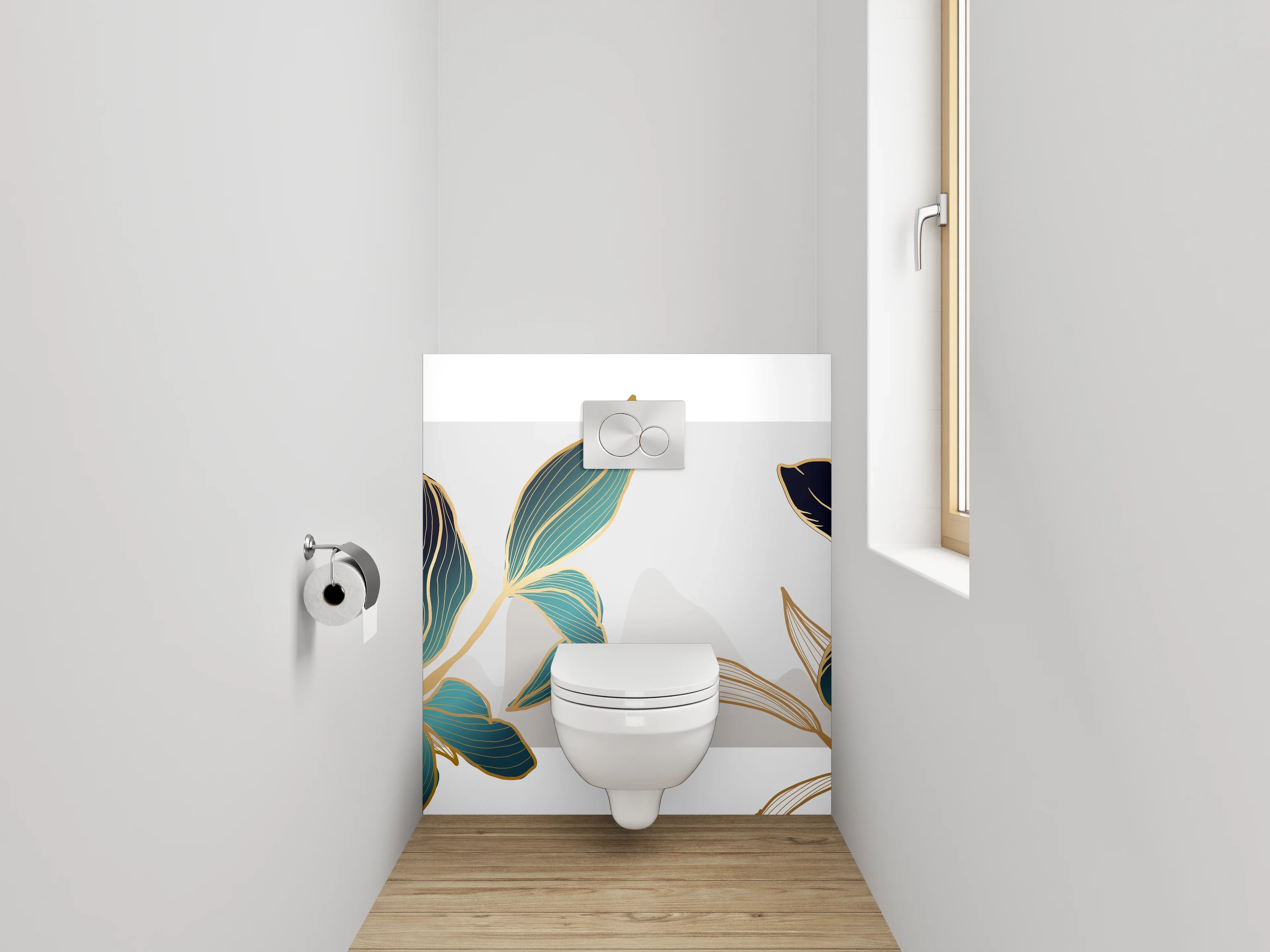 WC-Rückwand - Elegante Blumen Zeichnung Gold Akzent