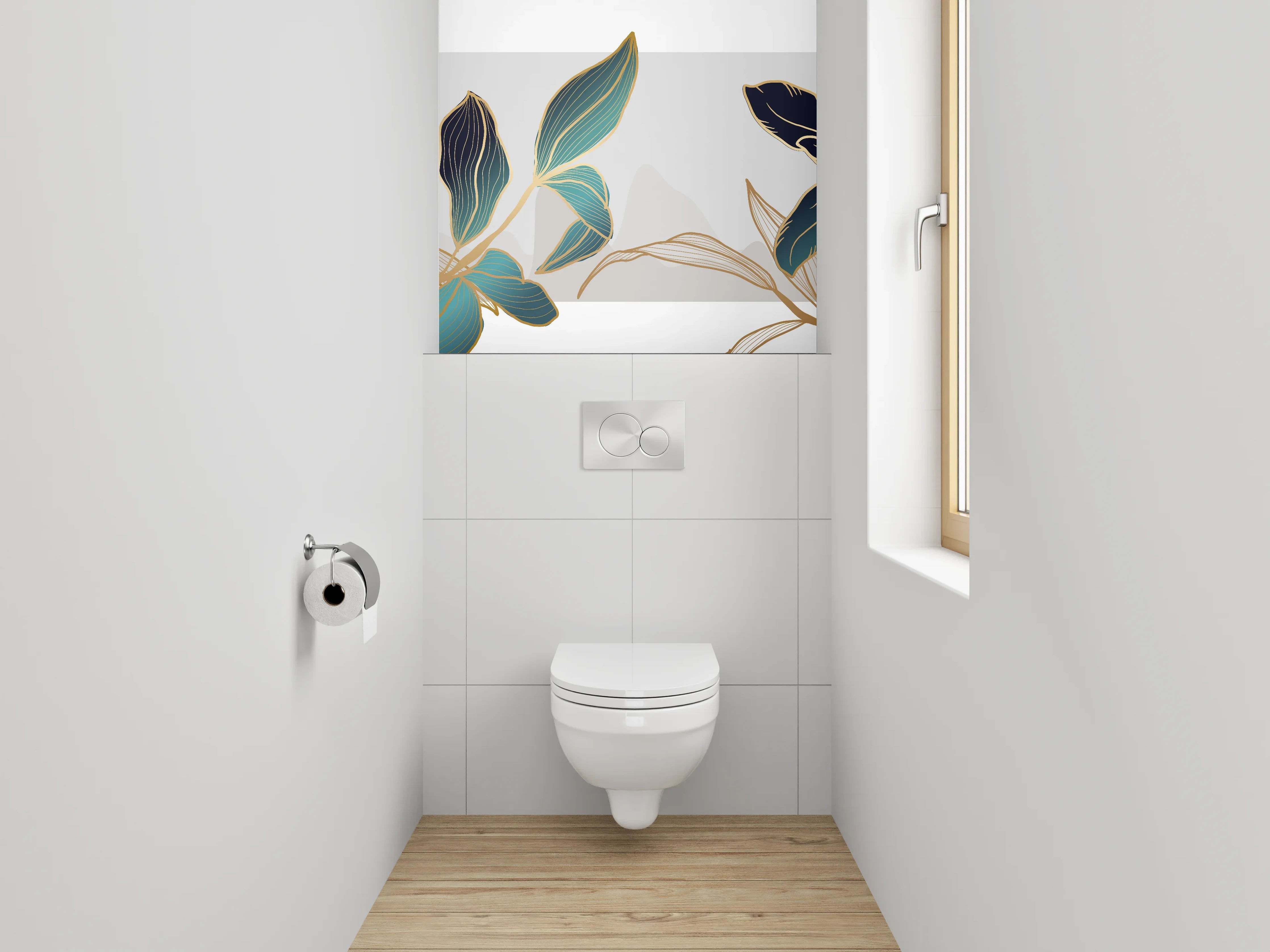 WC-Rückwand - Elegante Blumen Zeichnung Gold Akzent