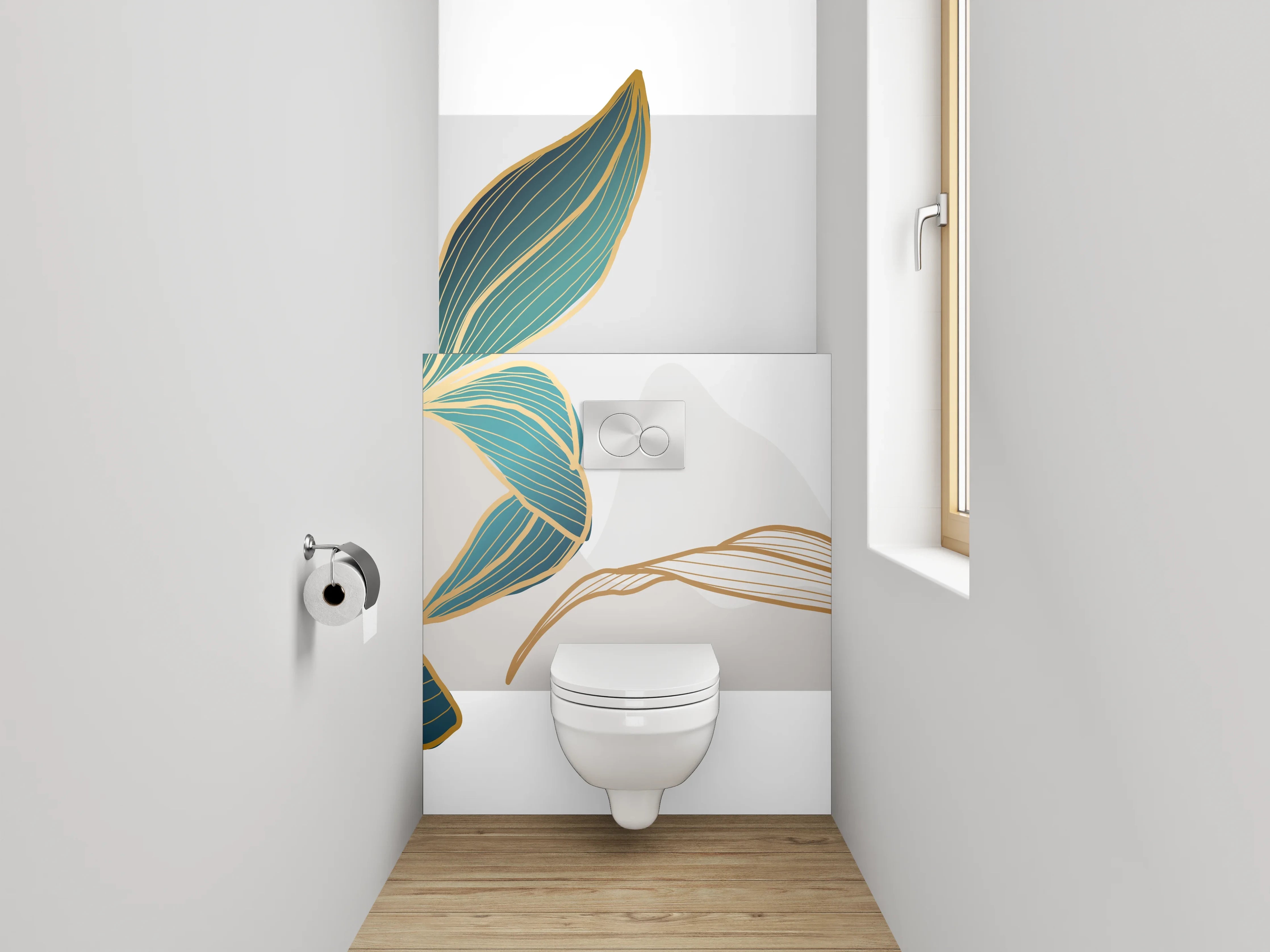 WC-Rückwand - Elegante Blumen Zeichnung Gold Akzent