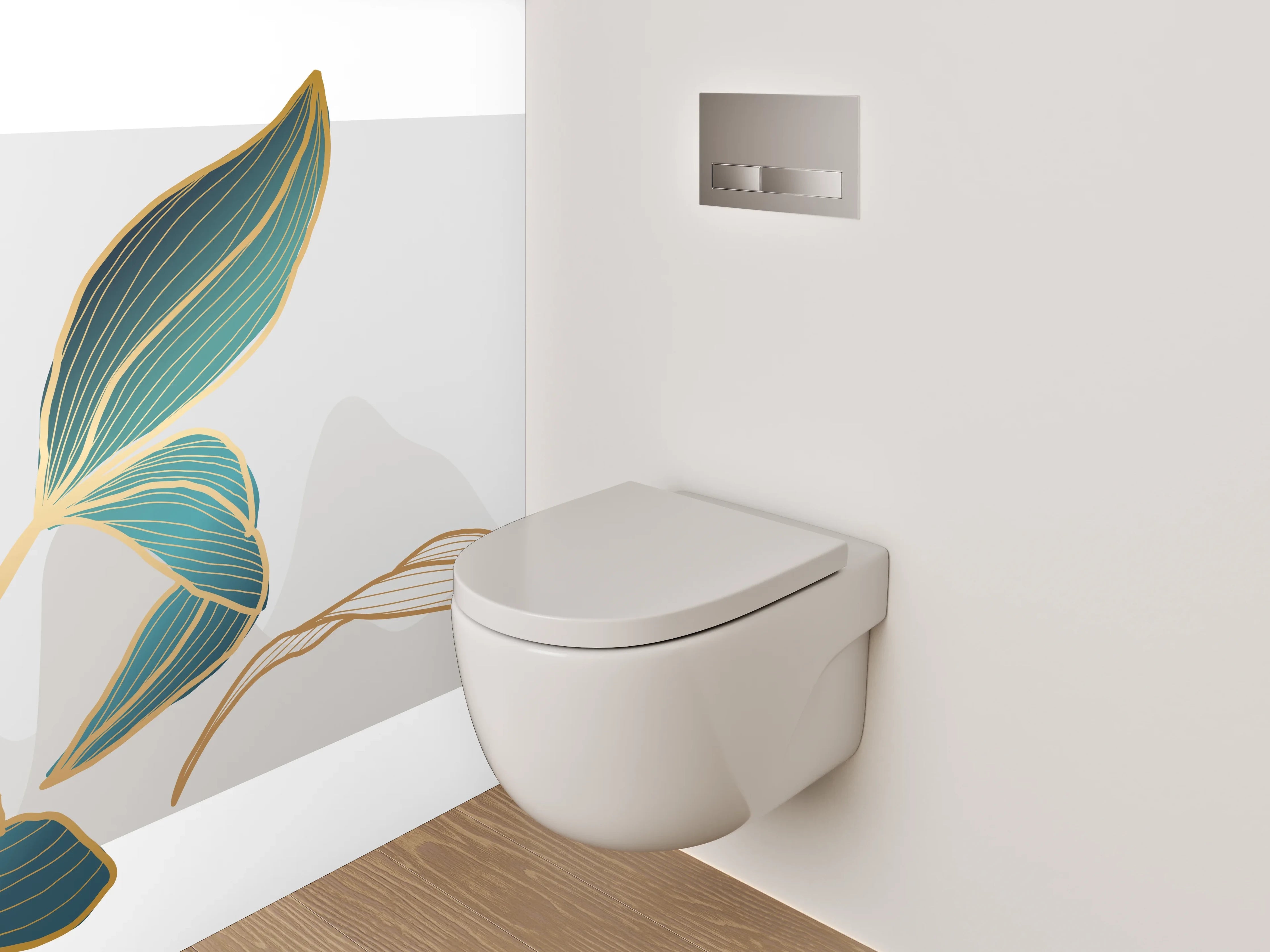 WC-Rückwand - Elegante Blumen Zeichnung Gold Akzent