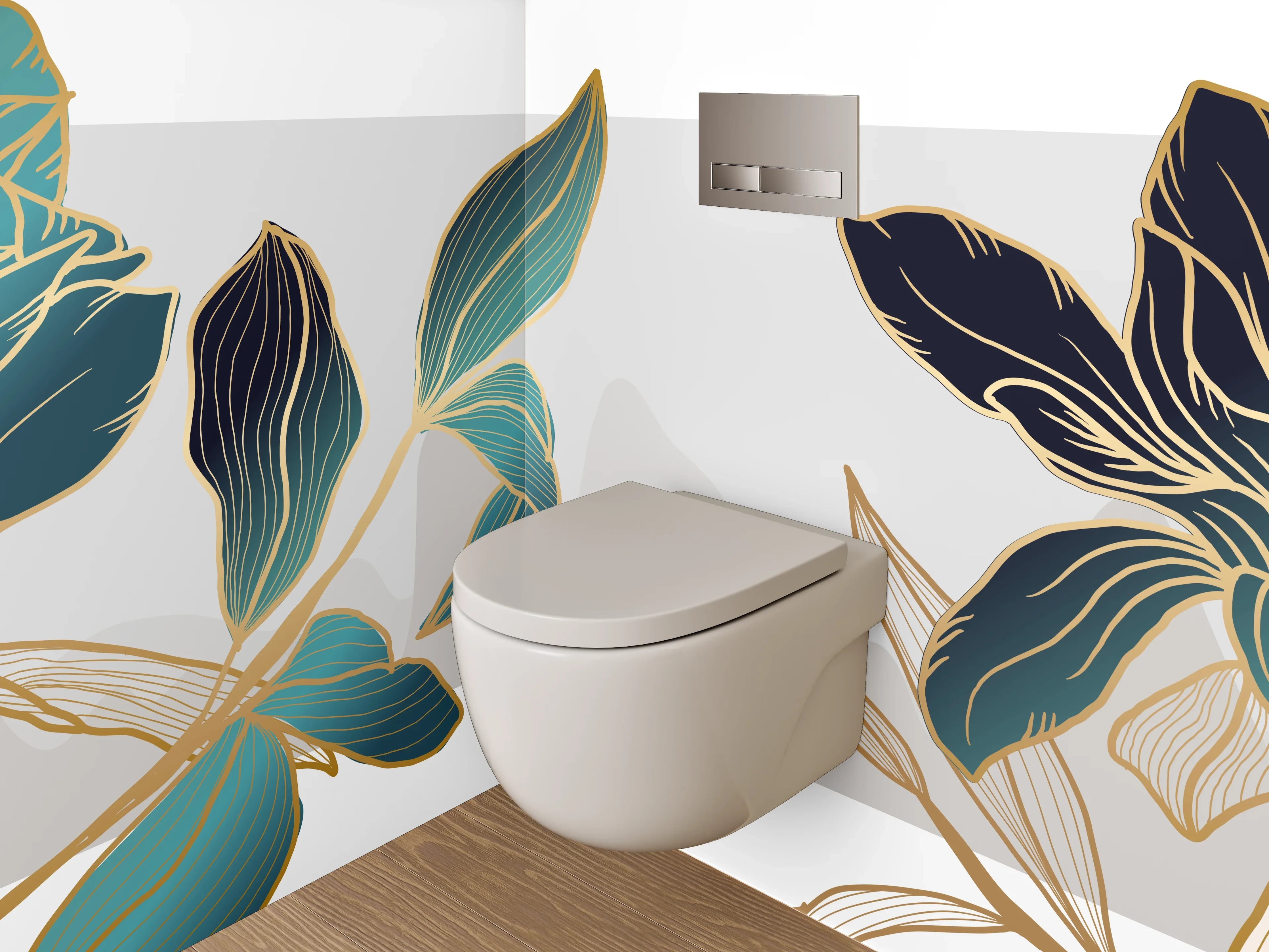 WC-Rückwand - Elegante Blumen Zeichnung Gold Akzent