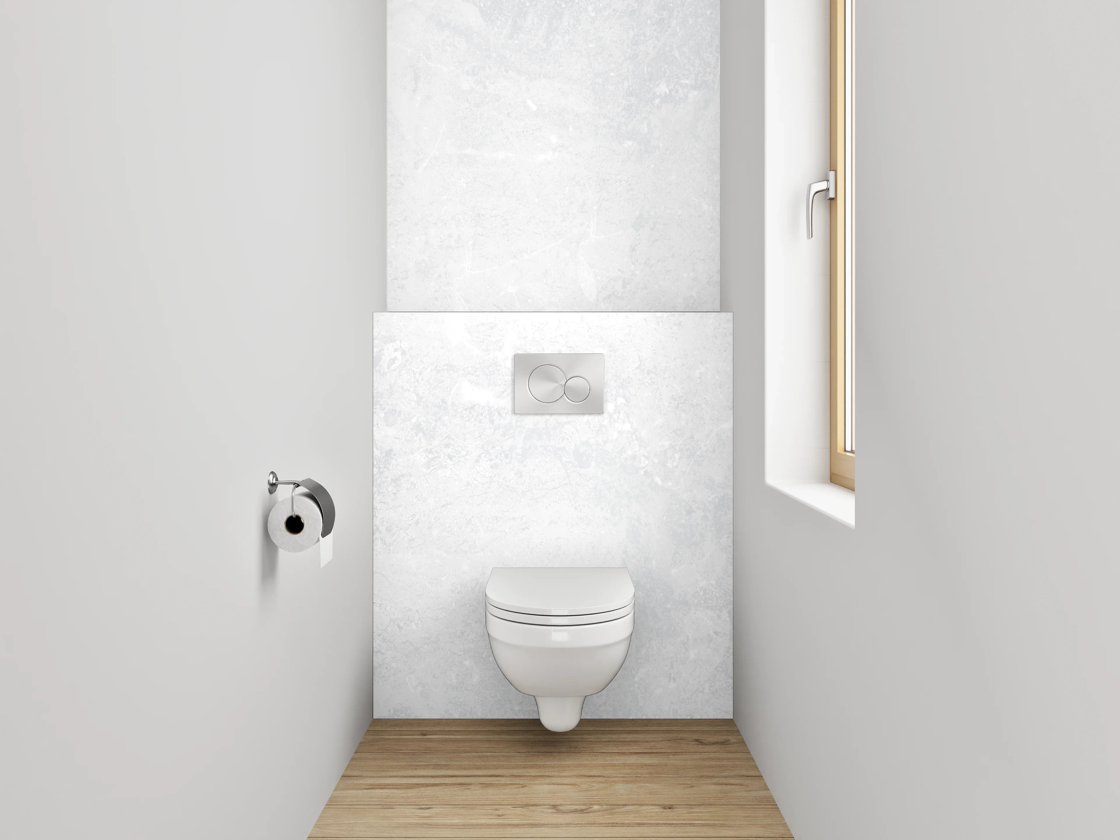 WC-Rückwand - Elegante Fliesen in Weißgrau-Marmoroptik