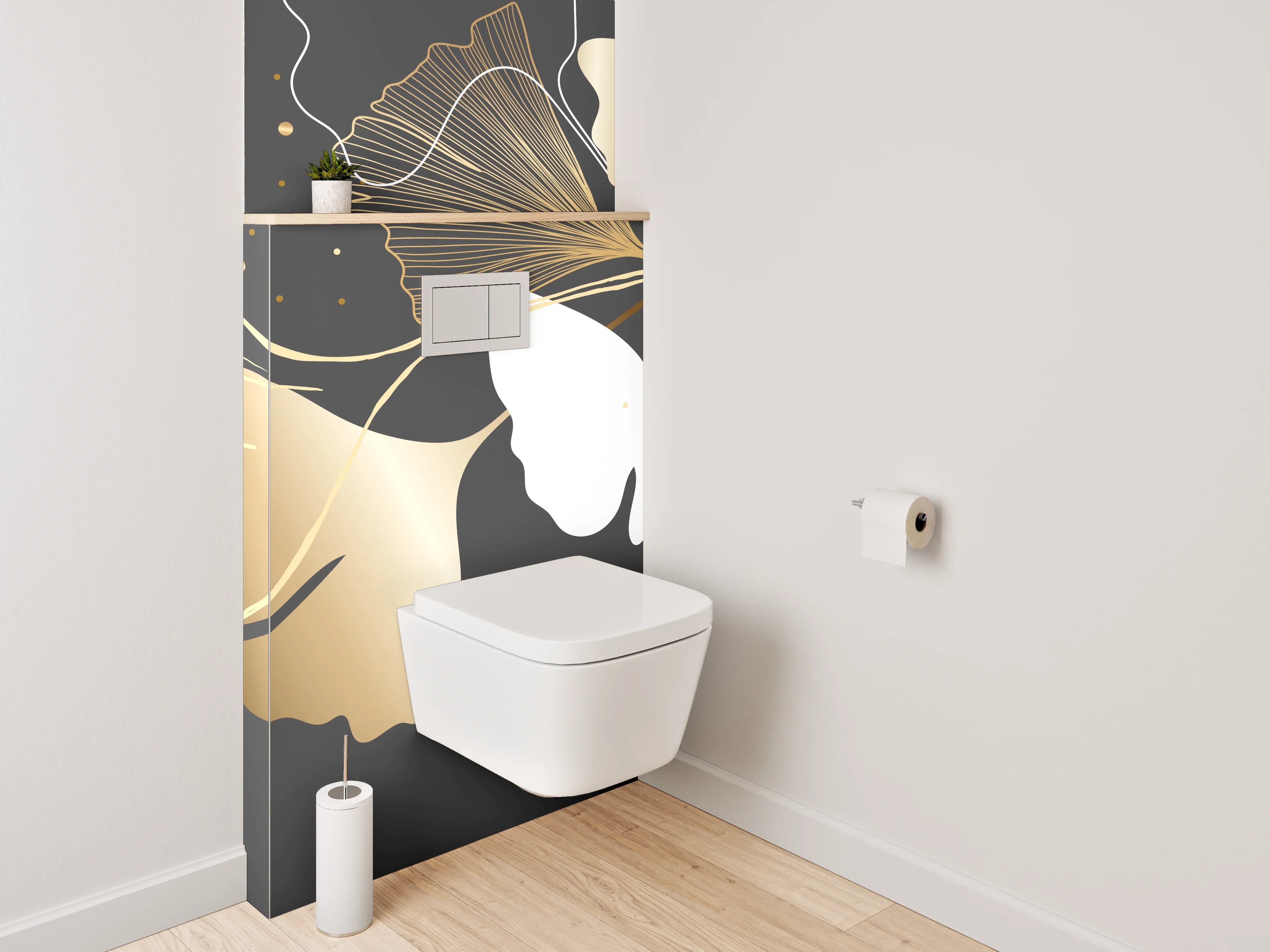 WC-Rückwand - Elegante Ginkgo-Blätter Lineart