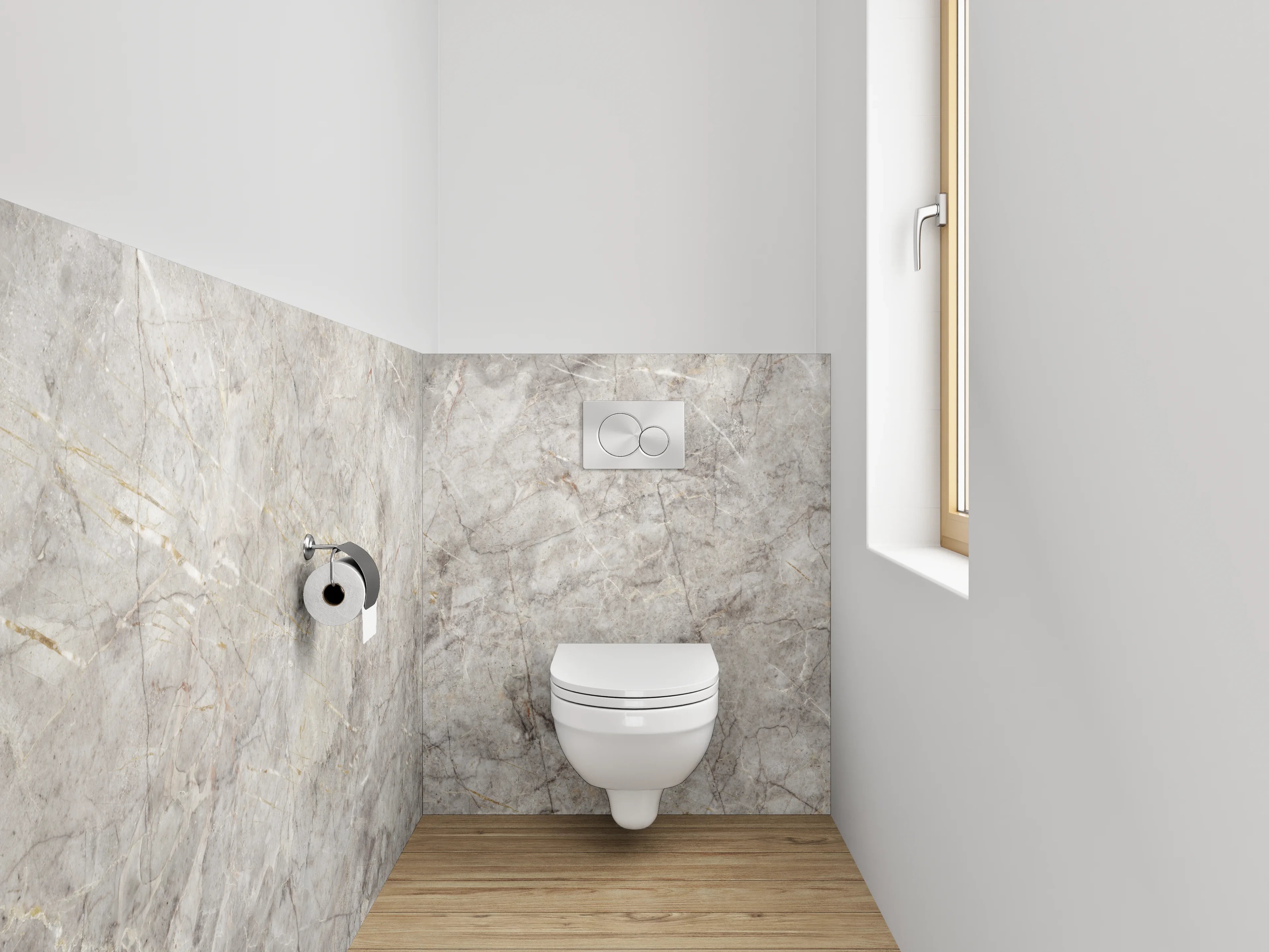 WC-Rückwand - Elegante Grauschattierungen im Marmorweiß