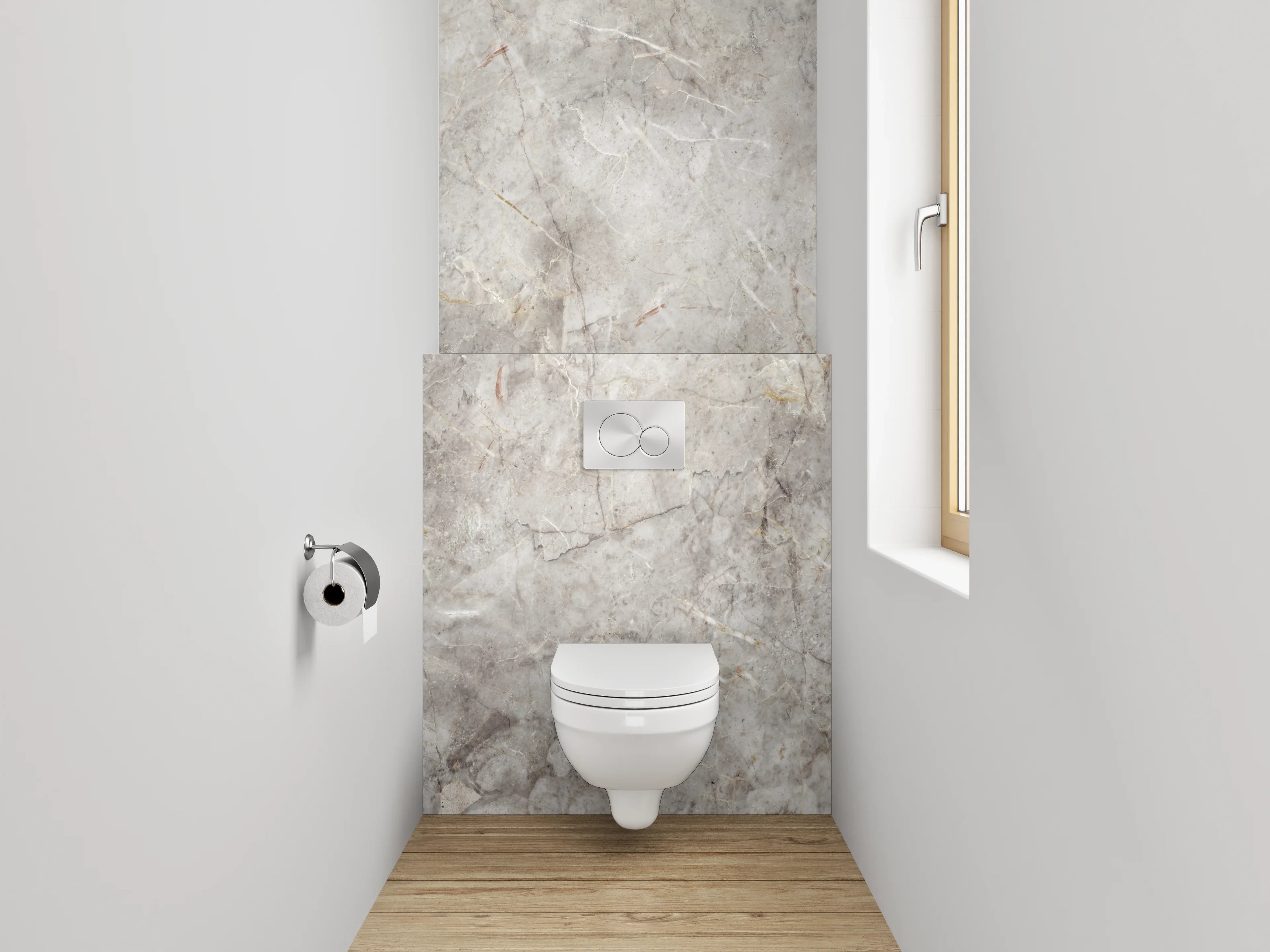 WC-Rückwand - Elegante Grauschattierungen im Marmorweiß