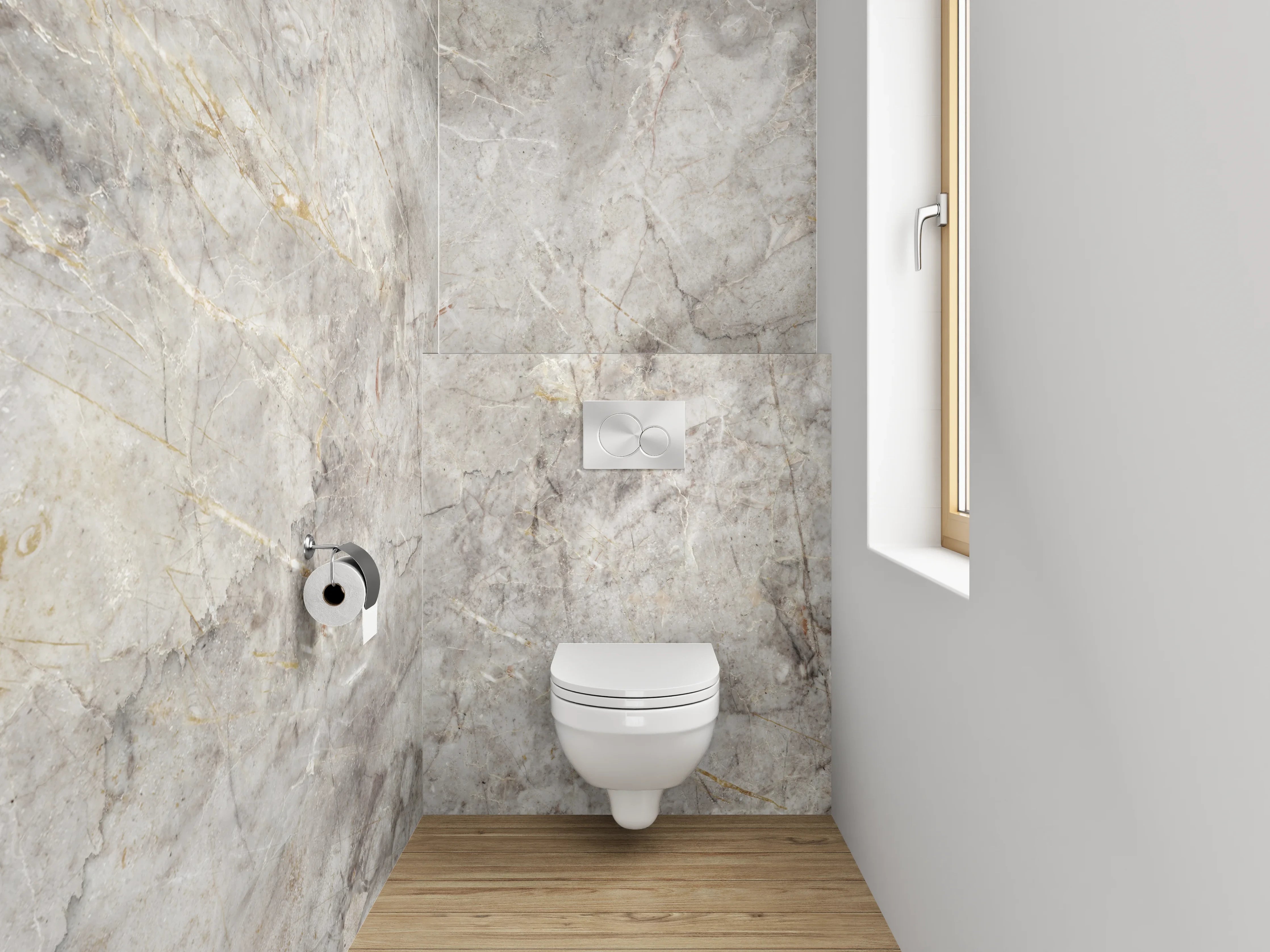 WC-Rückwand - Elegante Grauschattierungen im Marmorweiß