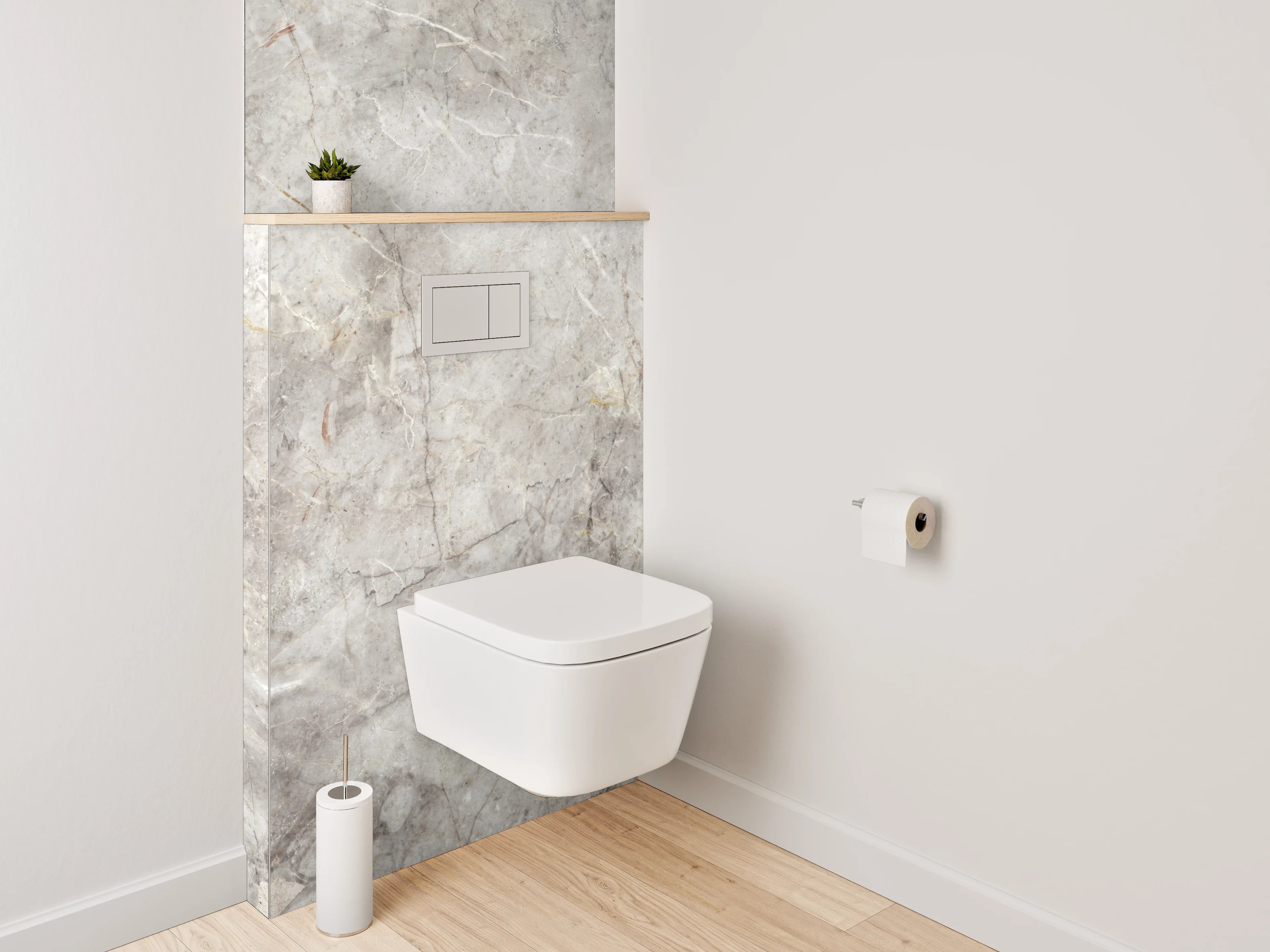 WC-Rückwand - Elegante Grauschattierungen im Marmorweiß