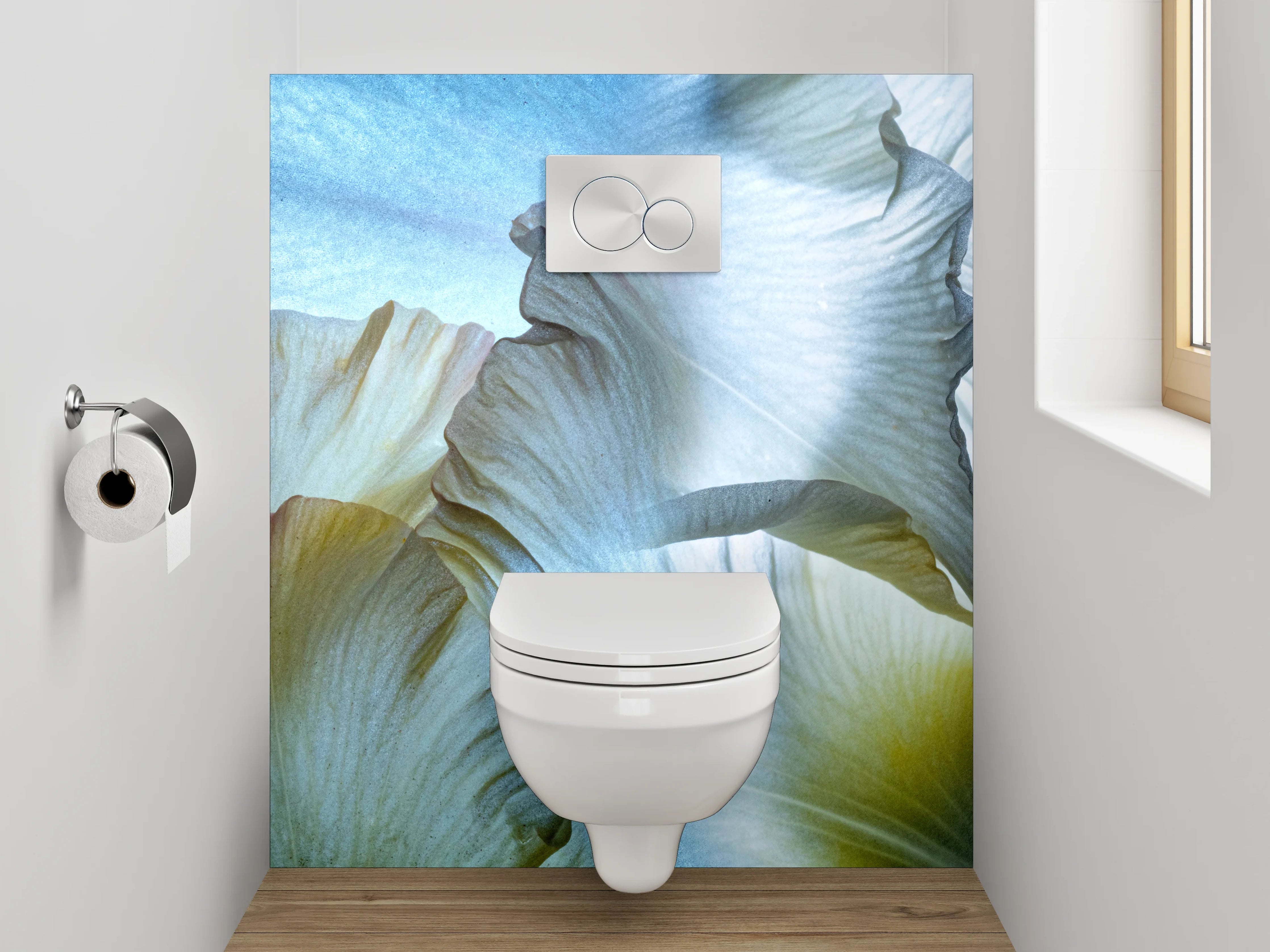 WC-Rückwand - Elegante Iris Blüten Aquarell Design