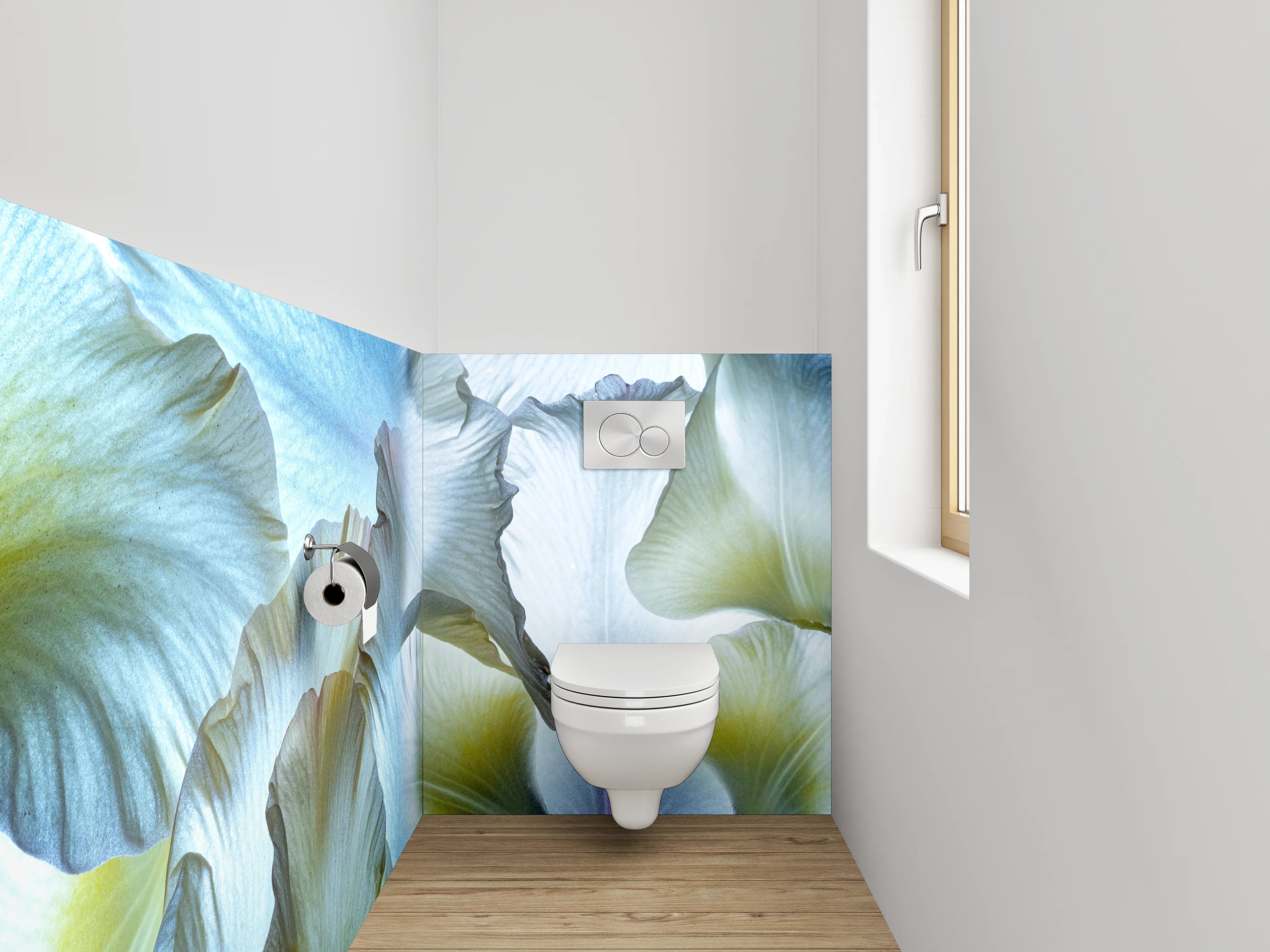 WC-Rückwand - Elegante Iris Blüten Aquarell Design