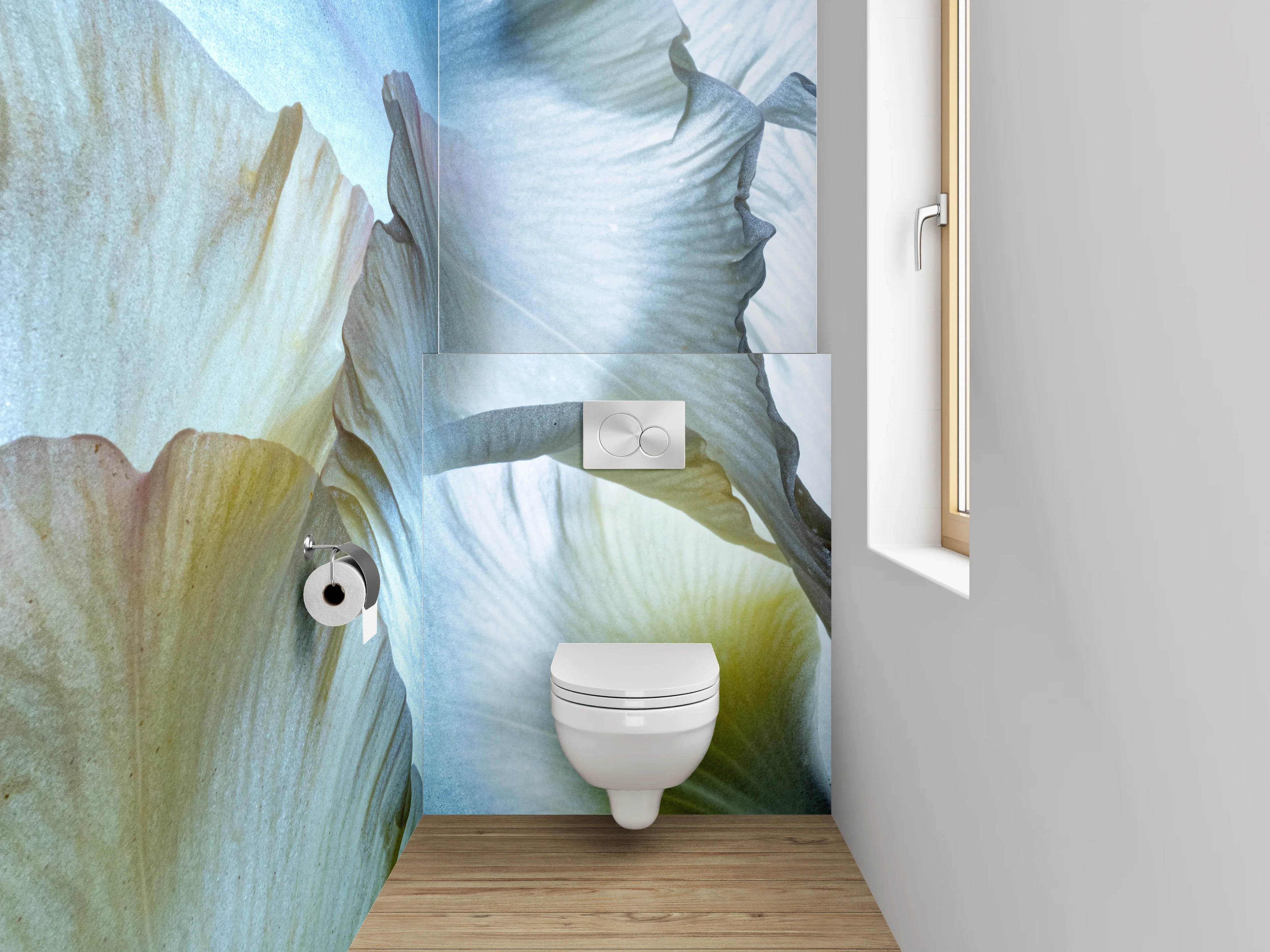 WC-Rückwand - Elegante Iris Blüten Aquarell Design