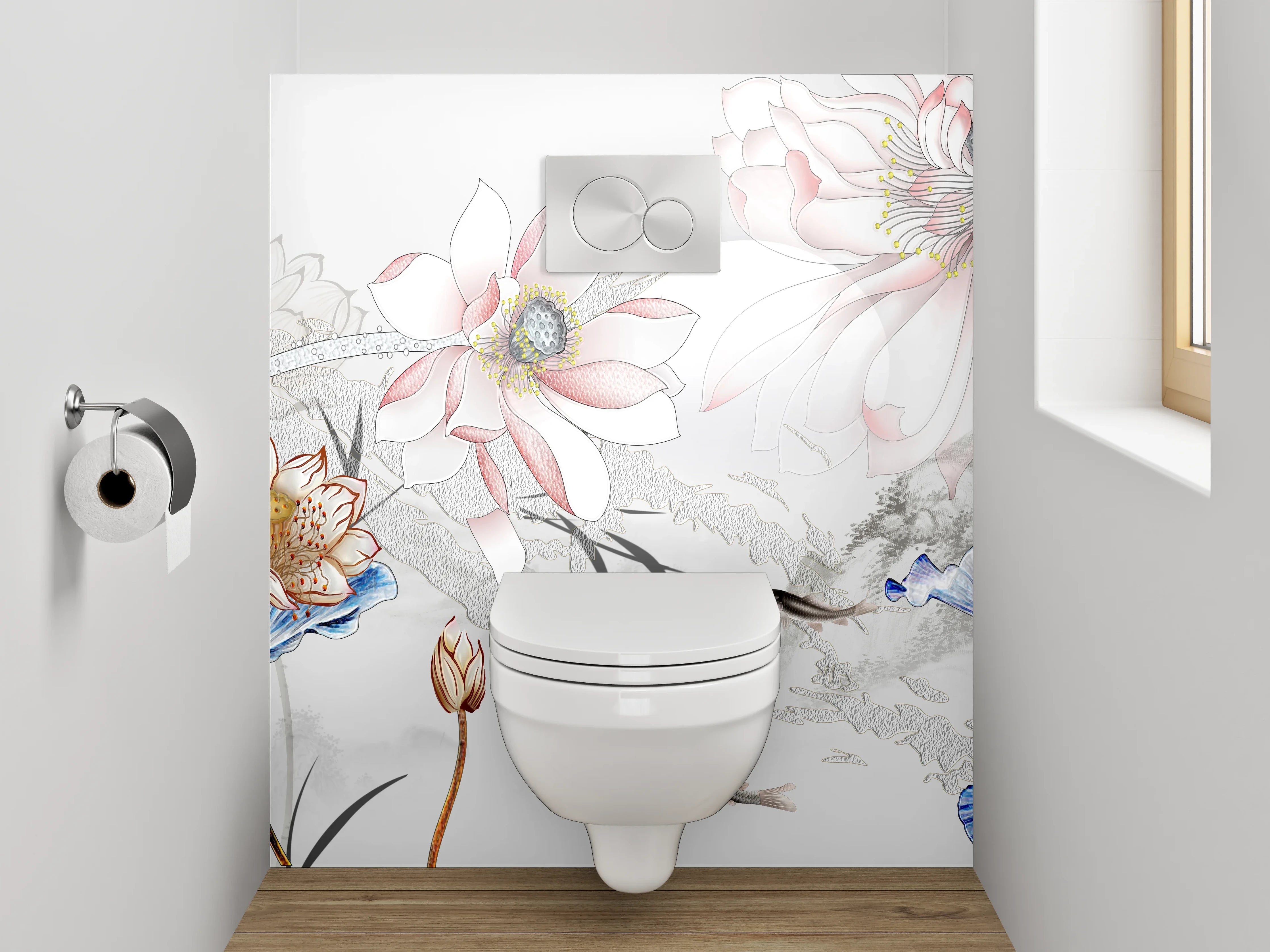 WC-Rückwand - Elegante Koi und Lotus Aquarell