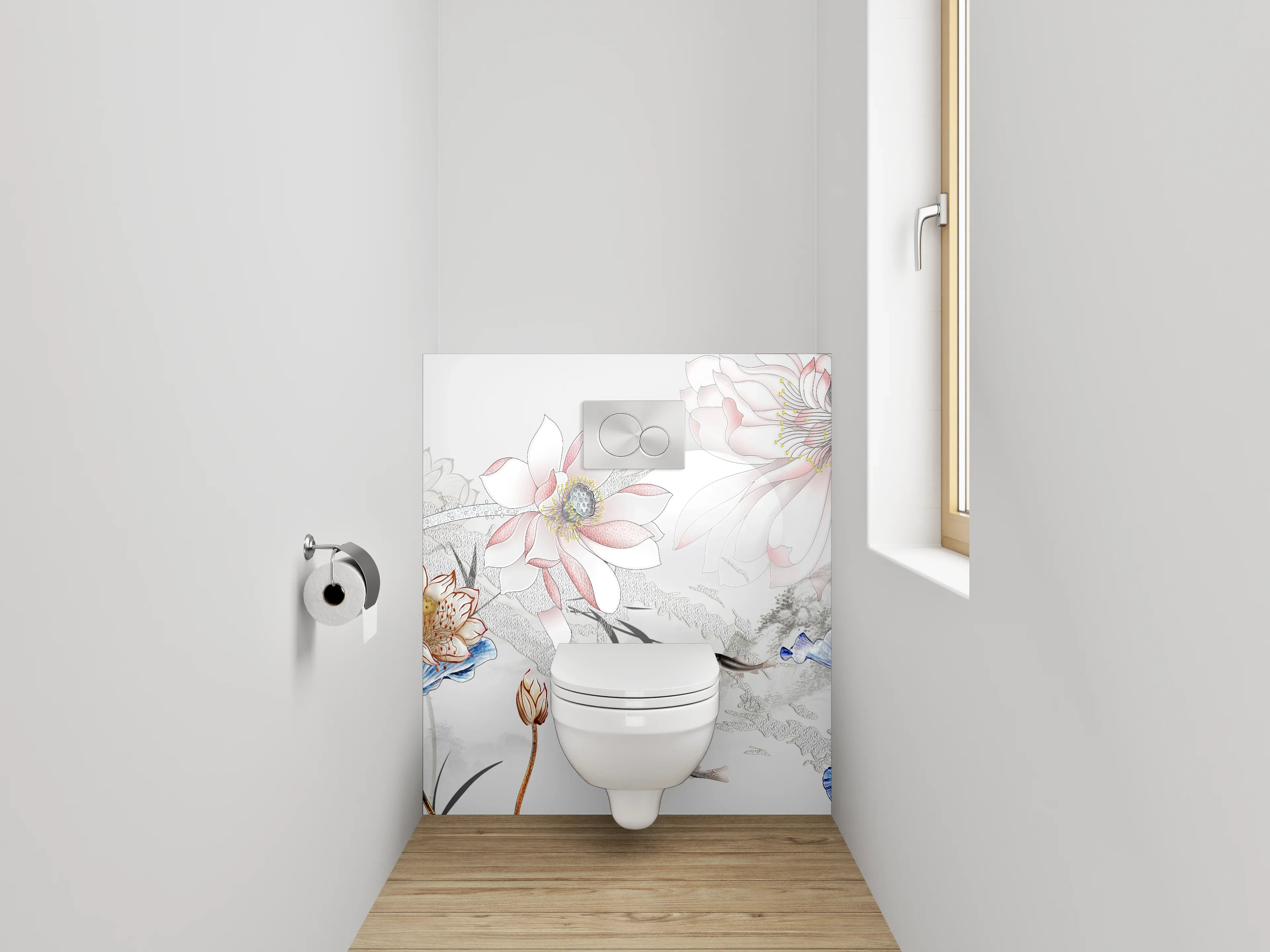 WC-Rückwand - Elegante Koi und Lotus Aquarell