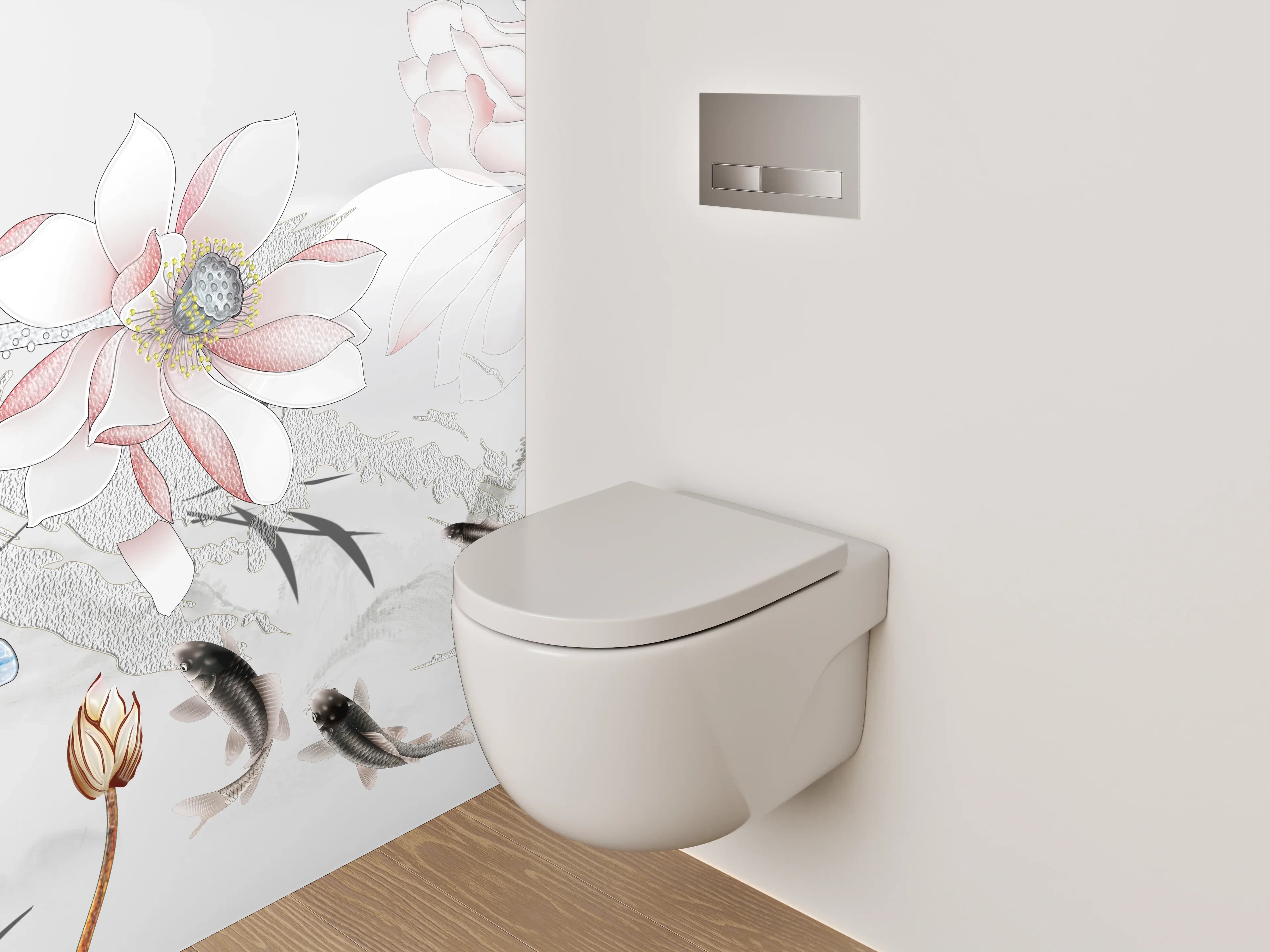 WC-Rückwand - Elegante Koi und Lotus Aquarell