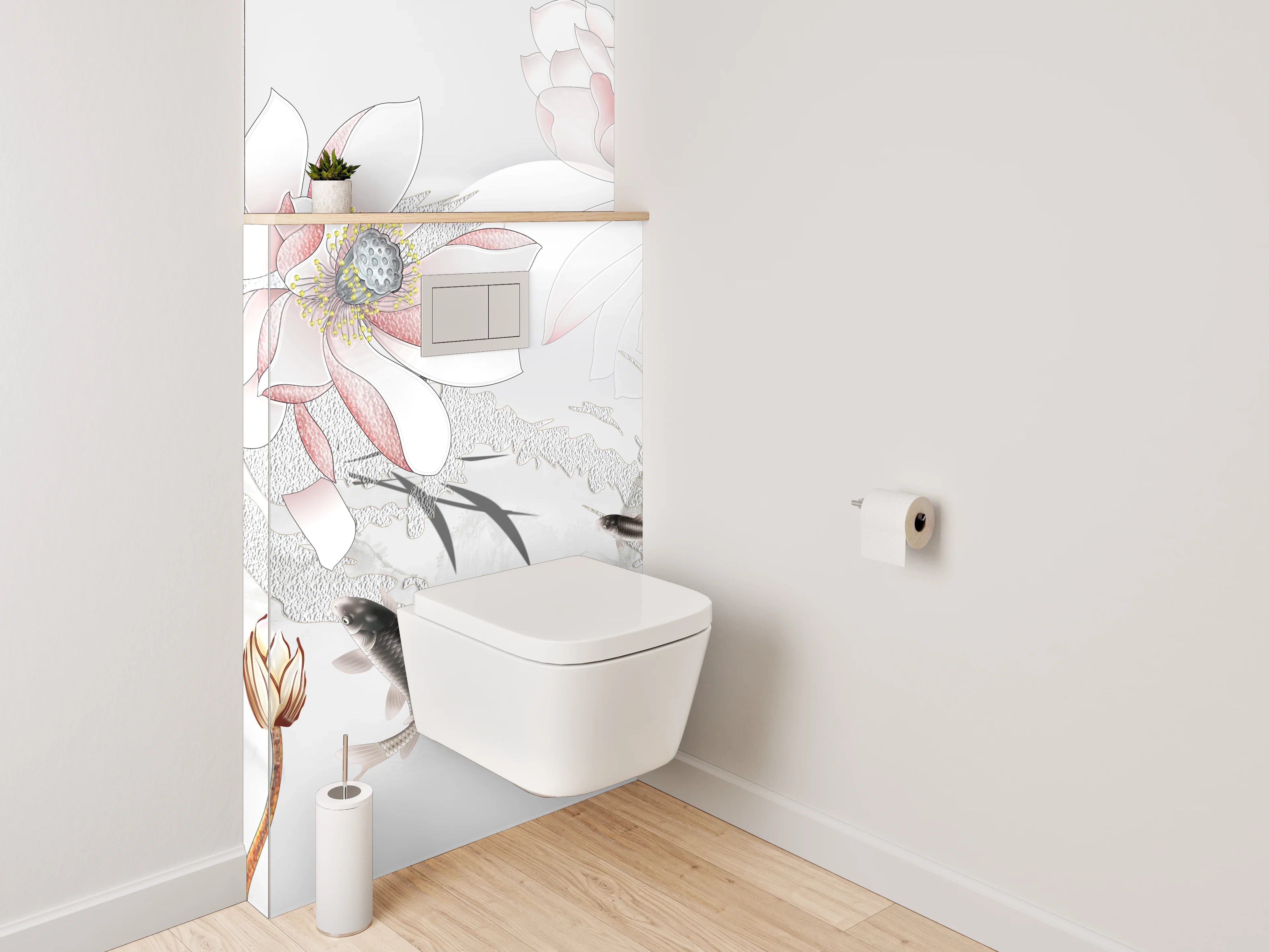 WC-Rückwand - Elegante Koi und Lotus Aquarell