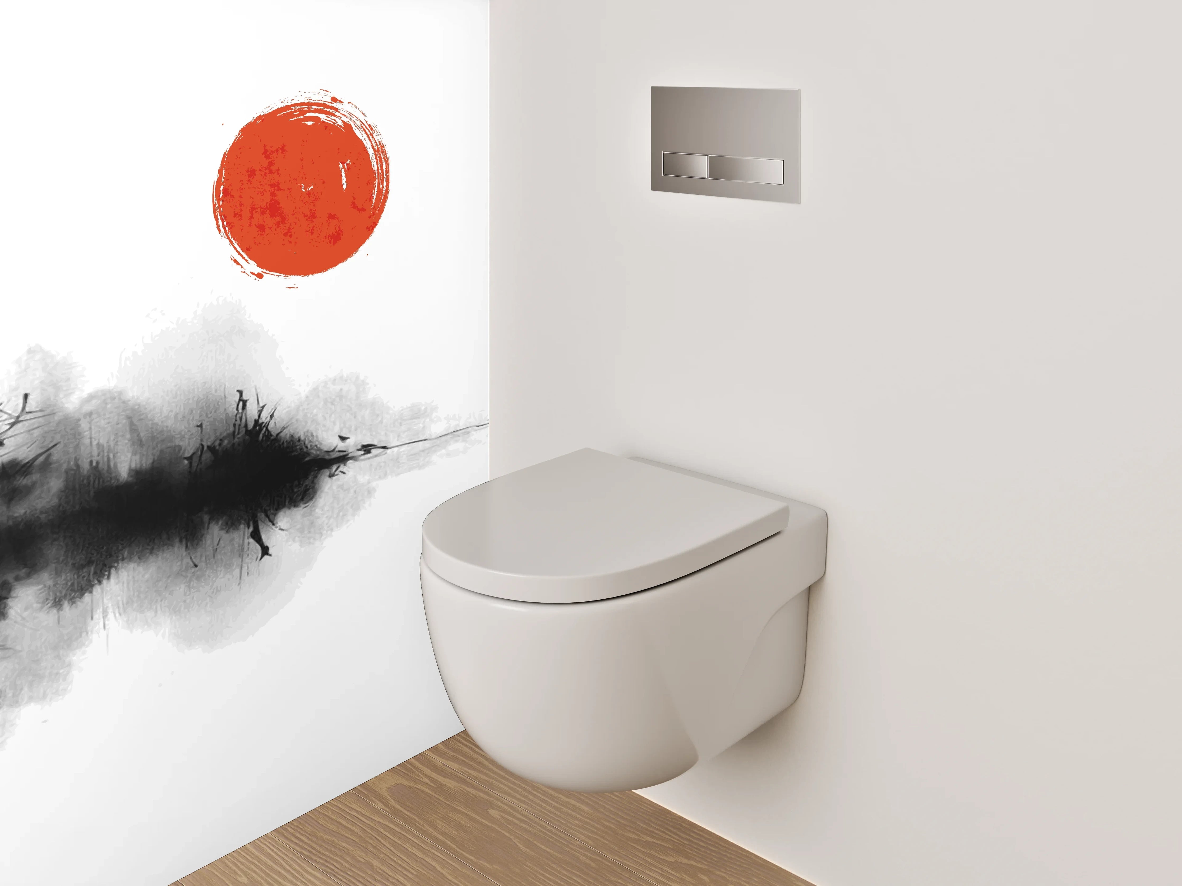 WC-Rückwand - Elegante Kranich-Aquarellkunst in Schwarz-Weiß