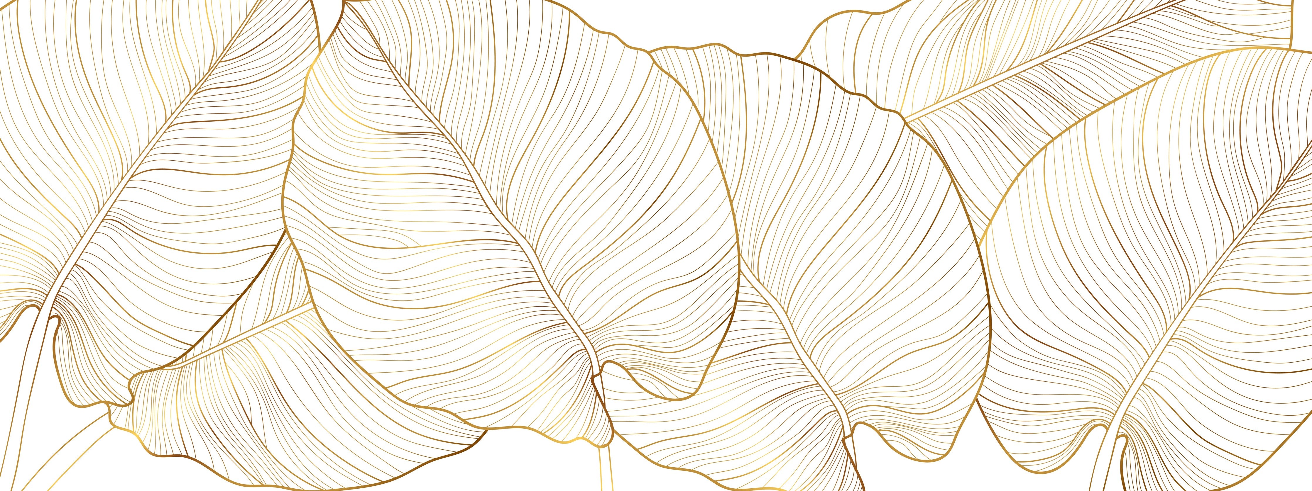 WC-Rückwand-Elegante Lineart Bananenblätter Gold Weiß