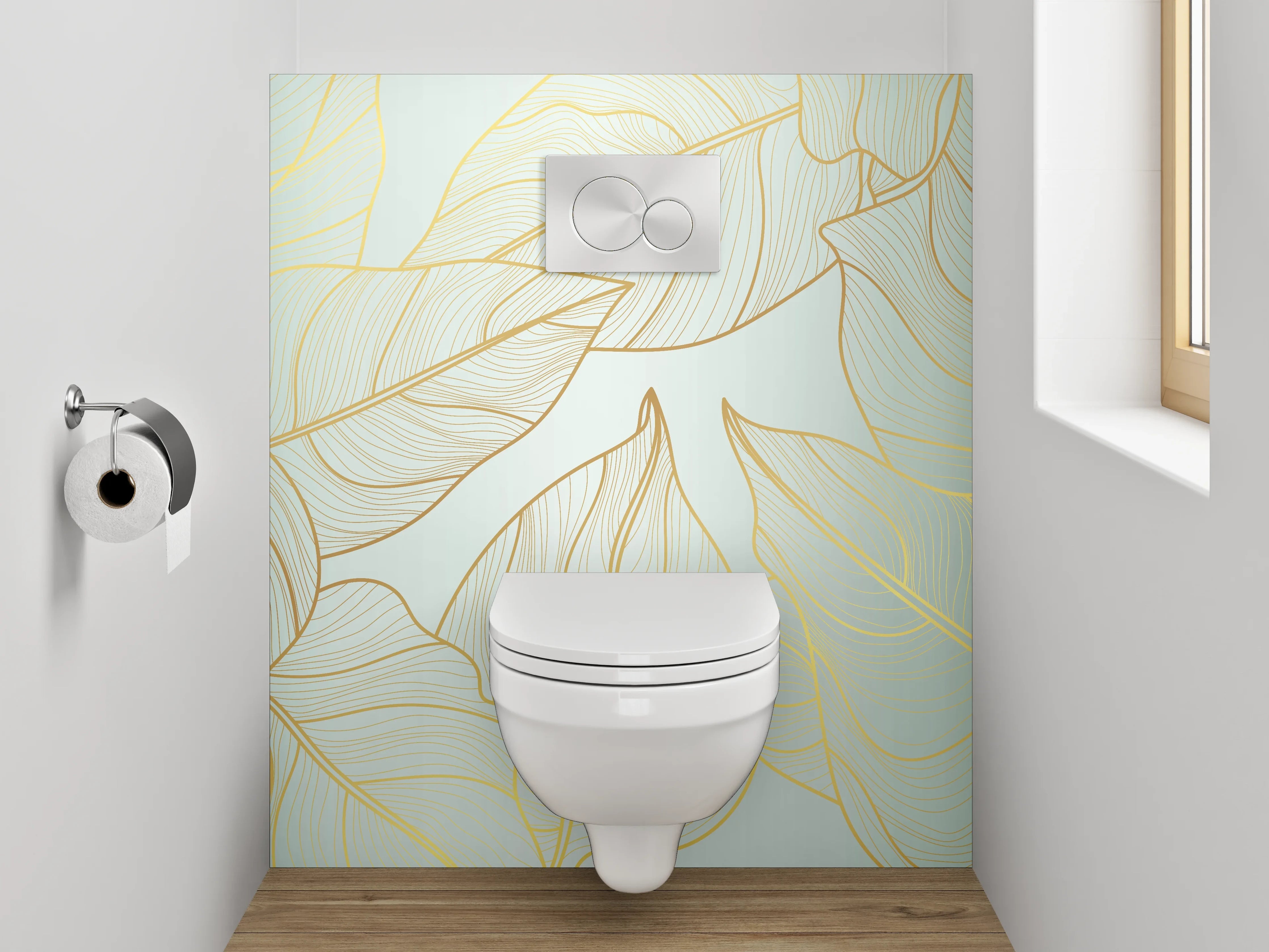 WC-Rückwand - Elegante Lineart Blätter in Gold