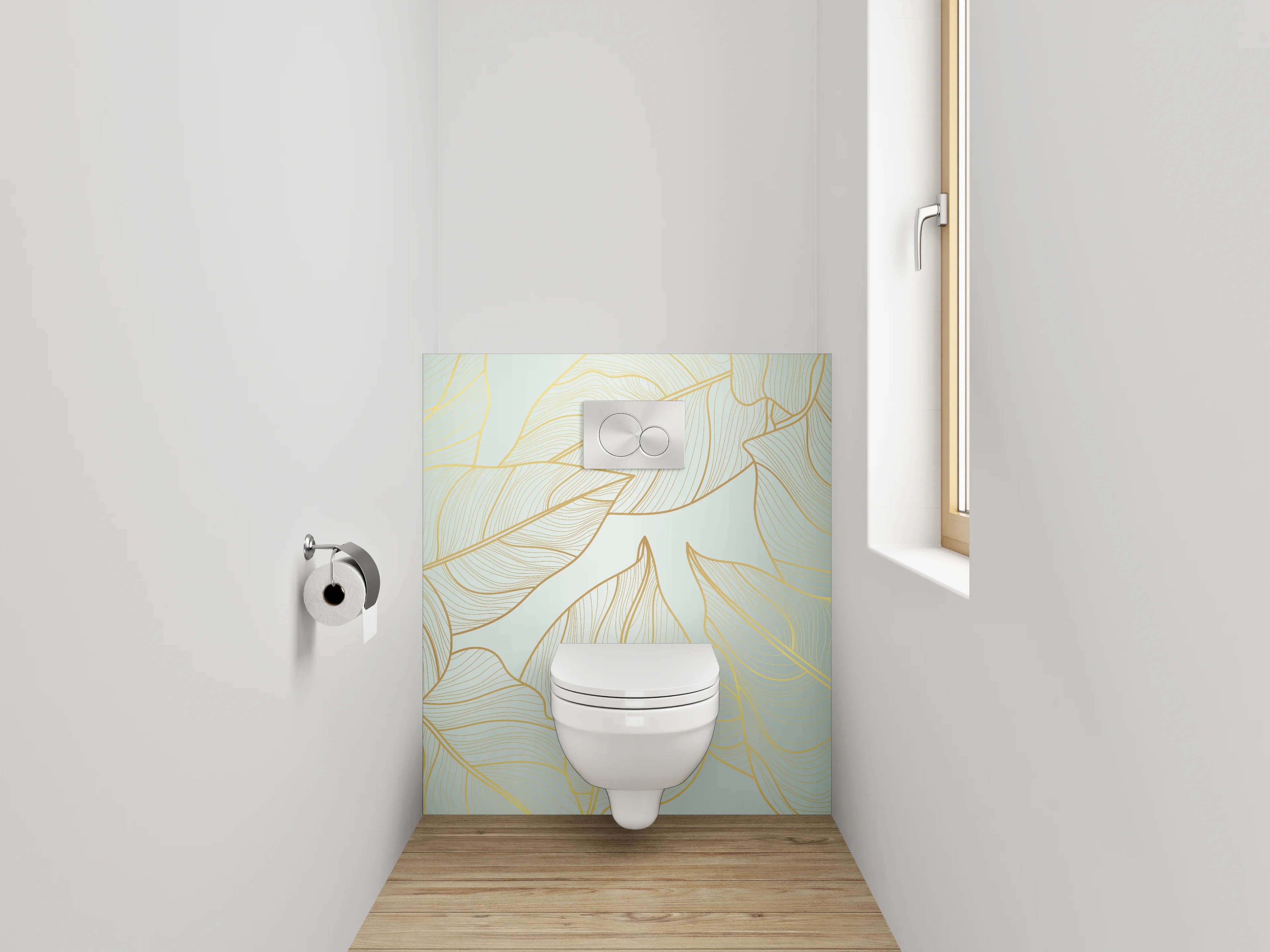 WC-Rückwand - Elegante Lineart Blätter in Gold