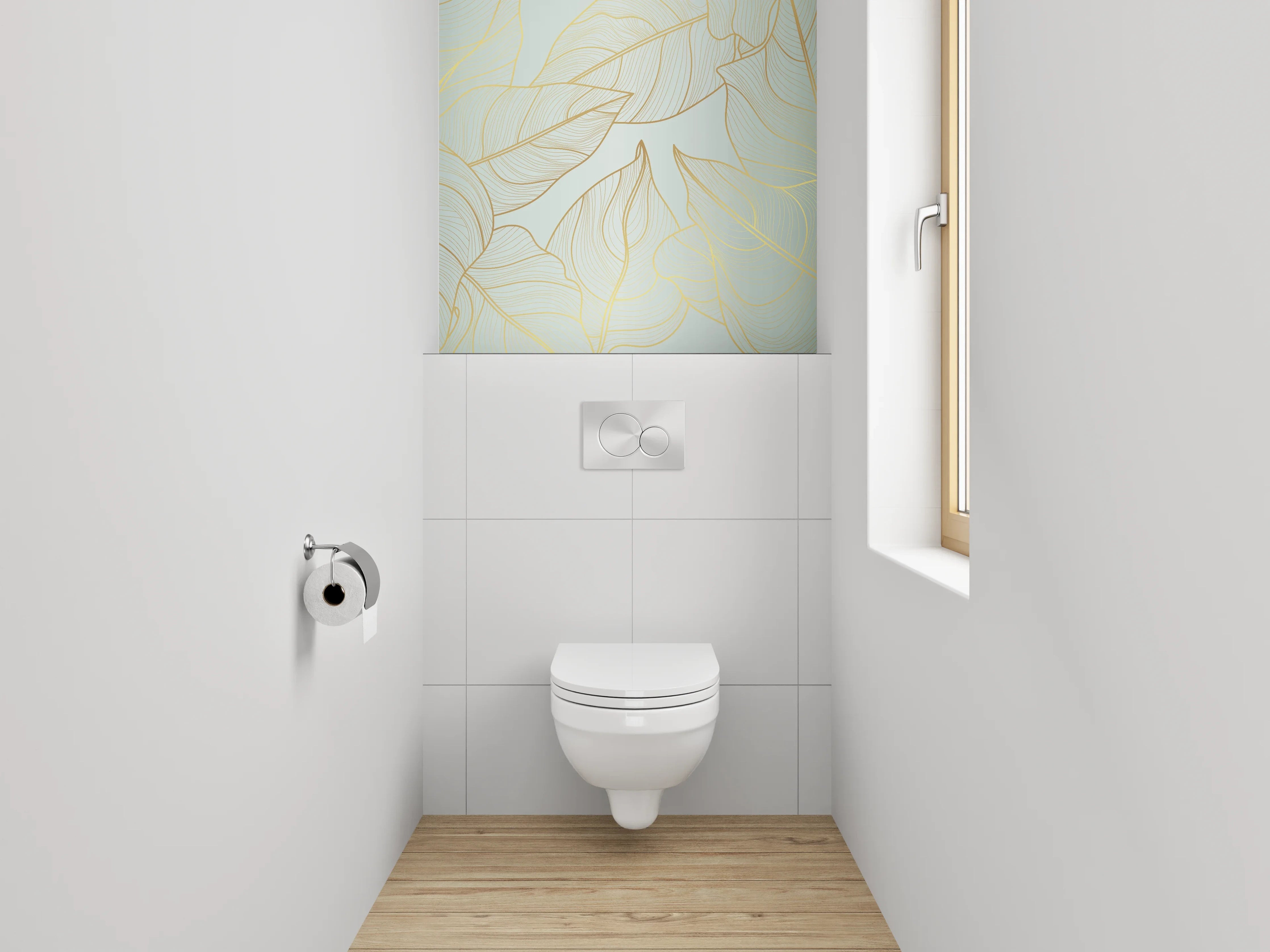 WC-Rückwand - Elegante Lineart Blätter in Gold