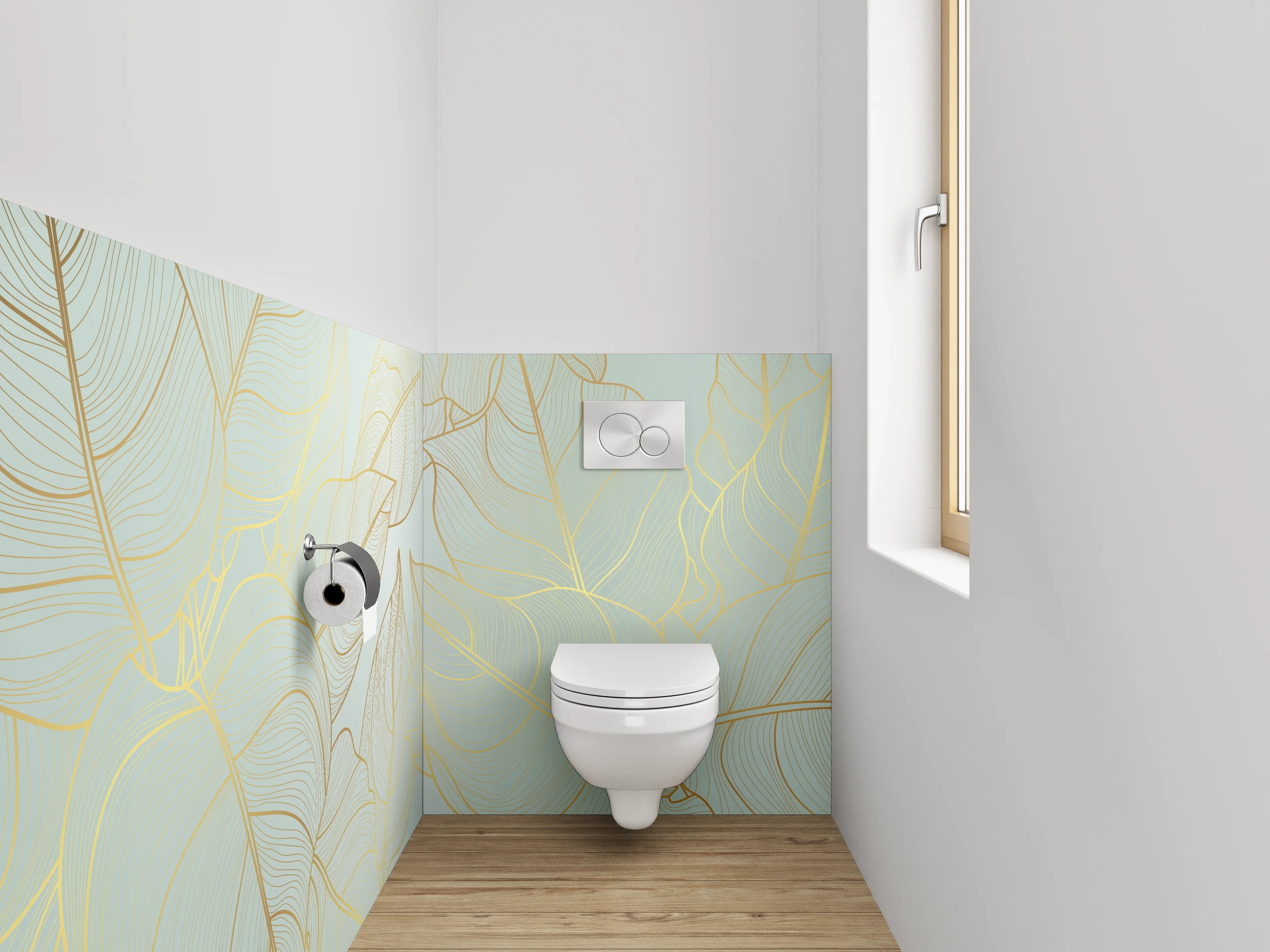 WC-Rückwand - Elegante Lineart Blätter in Gold