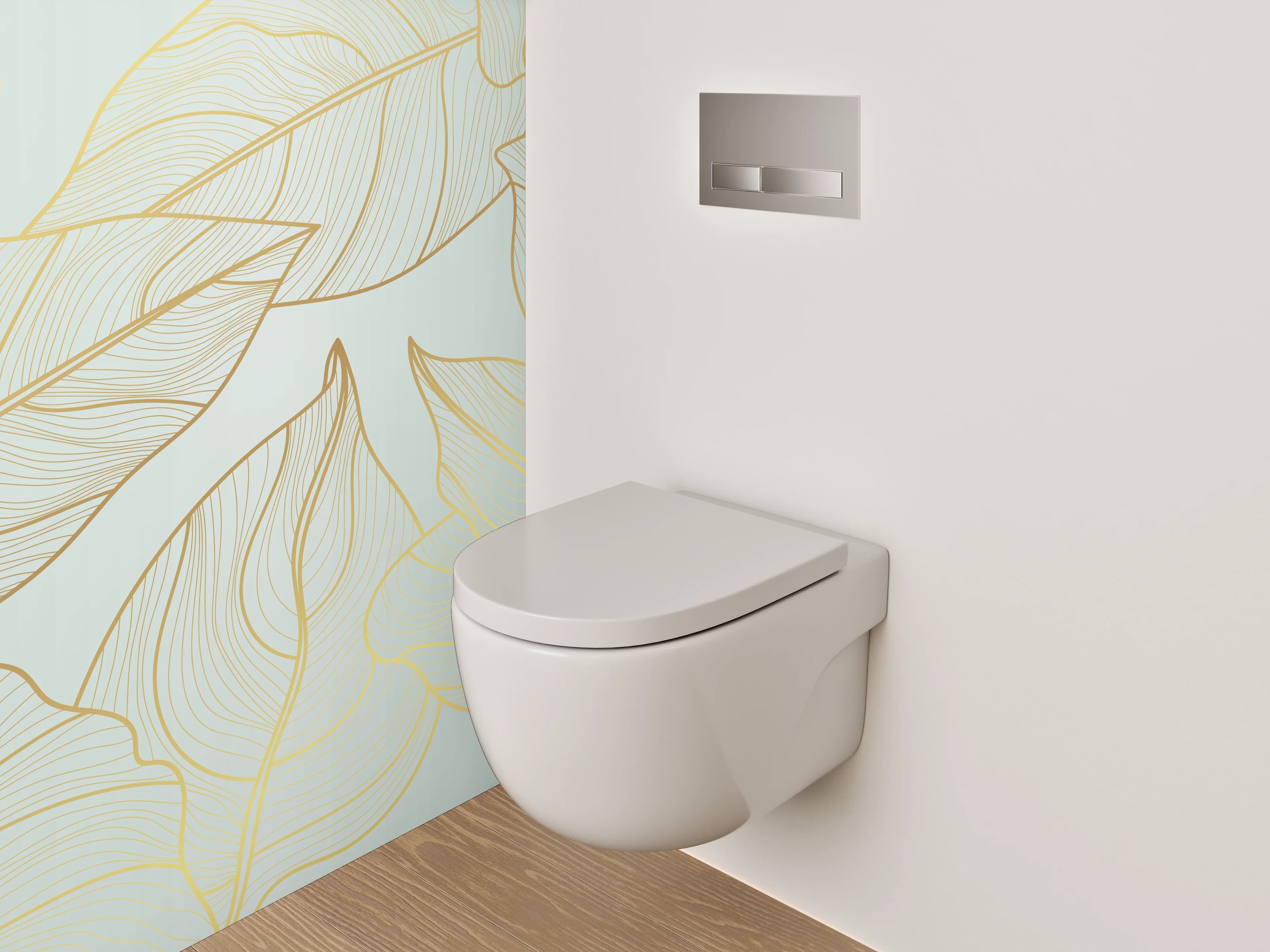 WC-Rückwand - Elegante Lineart Blätter in Gold