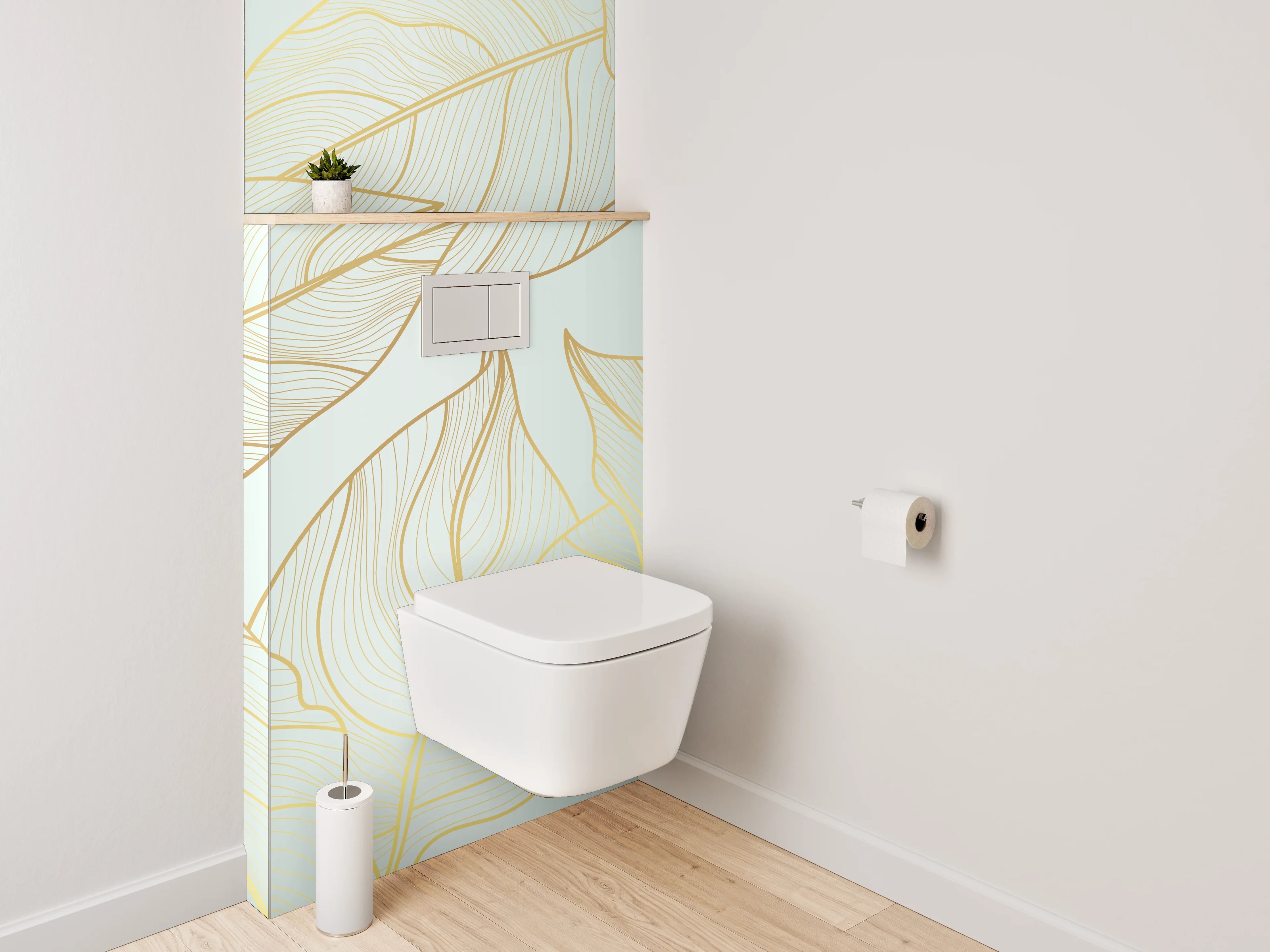 WC-Rückwand - Elegante Lineart Blätter in Gold