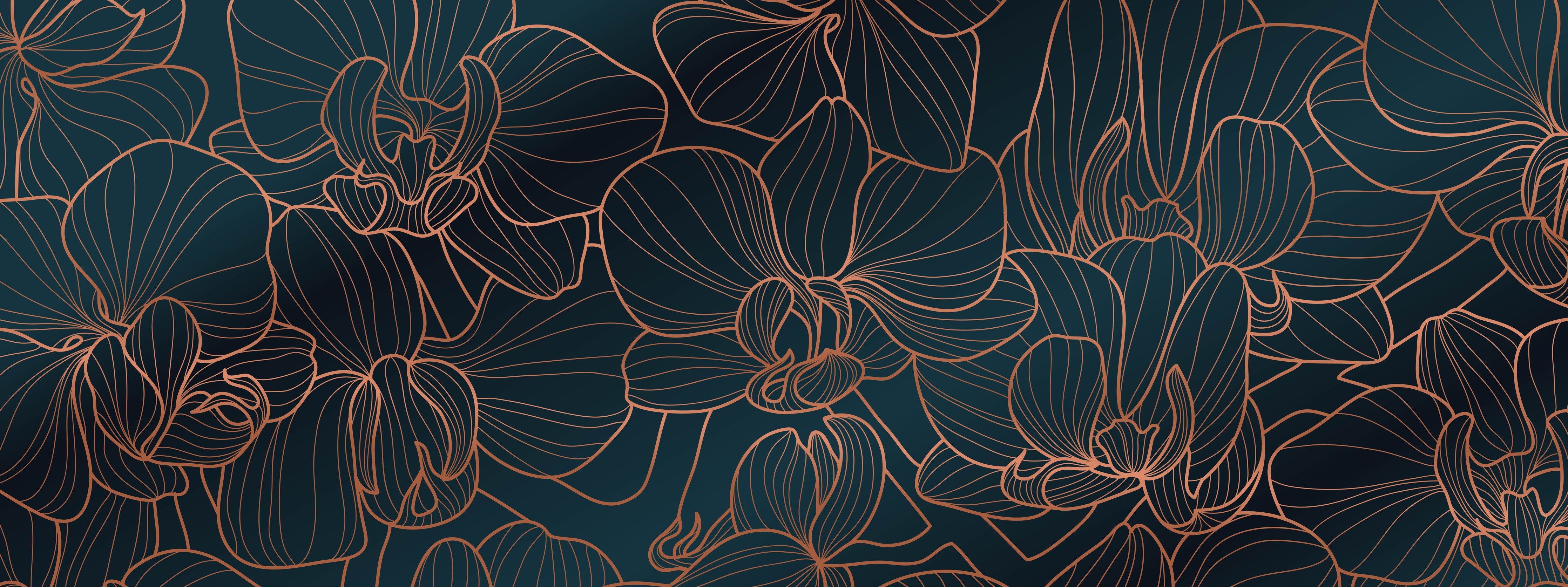 WC-Rückwand-Elegante Lineart-Orchideen auf dunklem Grund