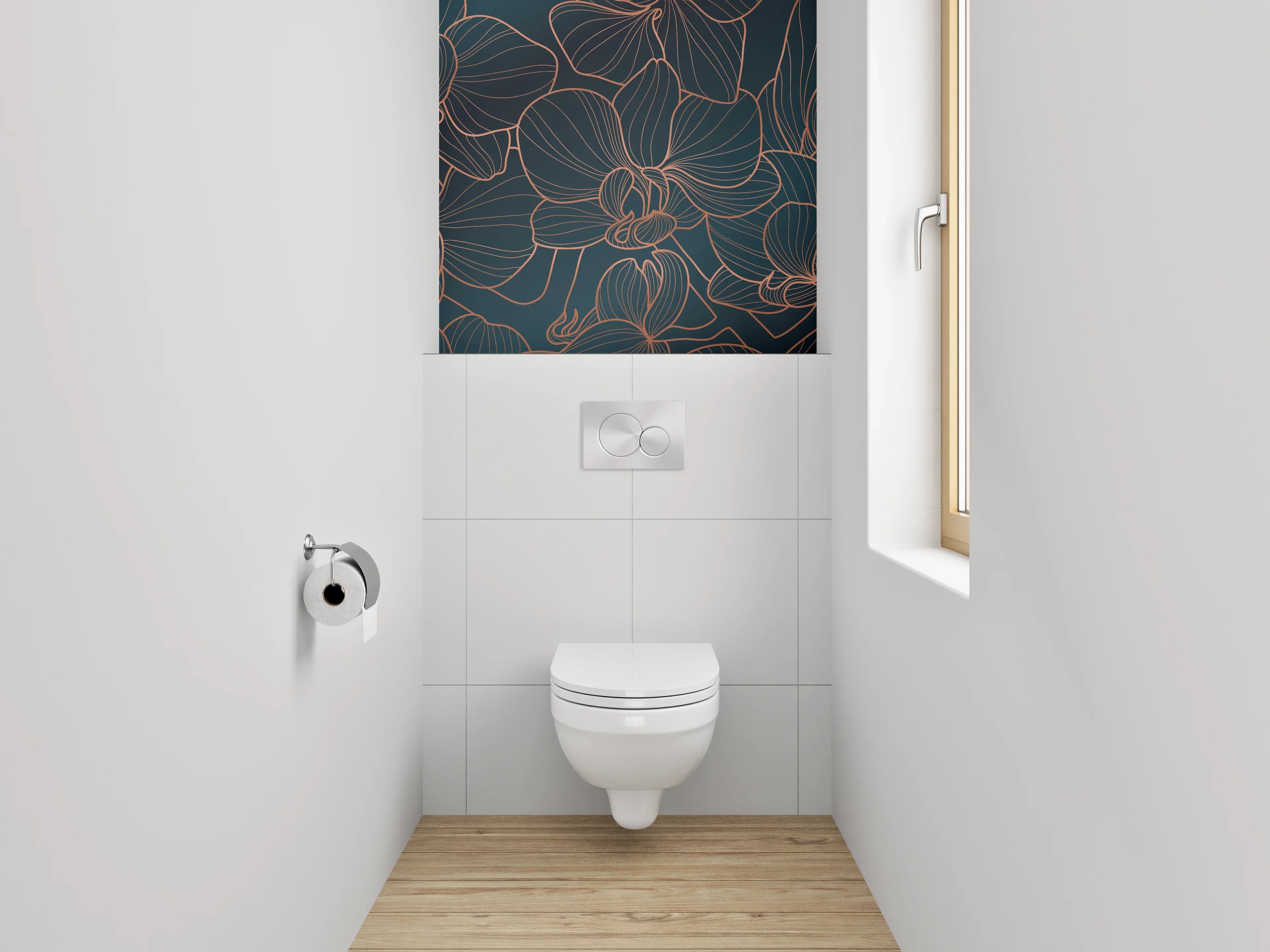 WC-Rückwand - Elegante Lineart-Orchideen auf dunklem Grund