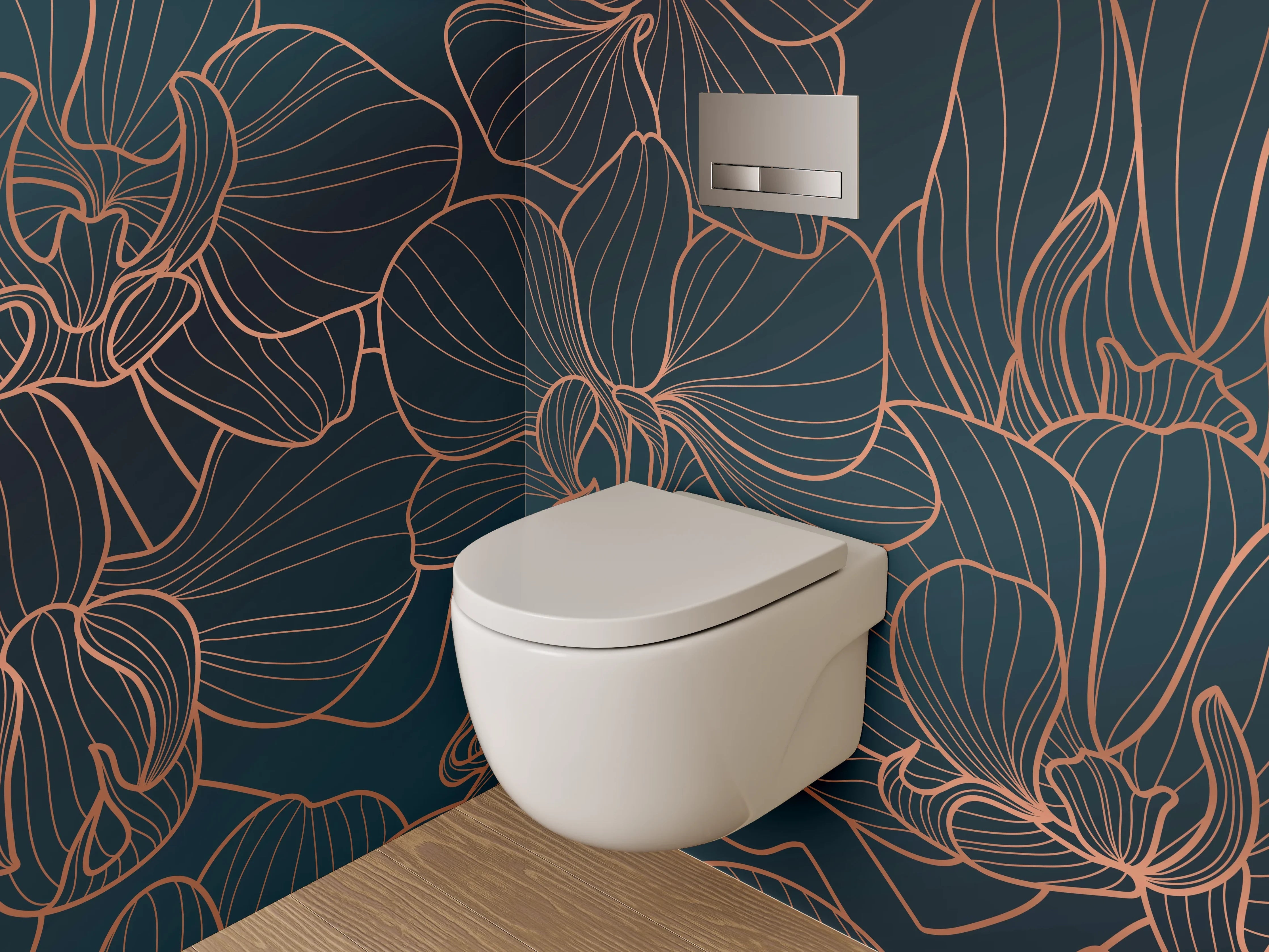 WC-Rückwand - Elegante Lineart-Orchideen auf dunklem Grund