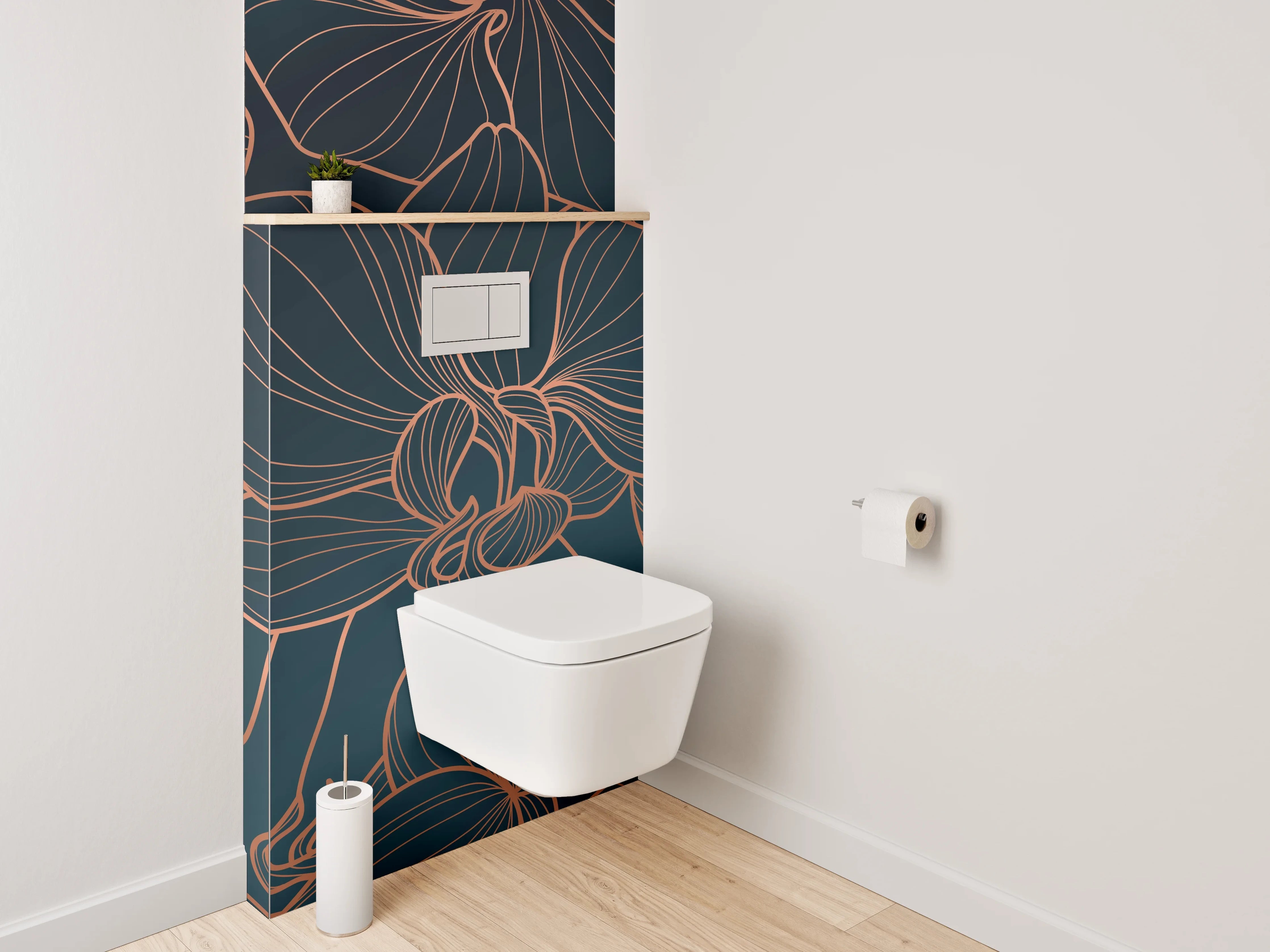 WC-Rückwand - Elegante Lineart-Orchideen auf dunklem Grund