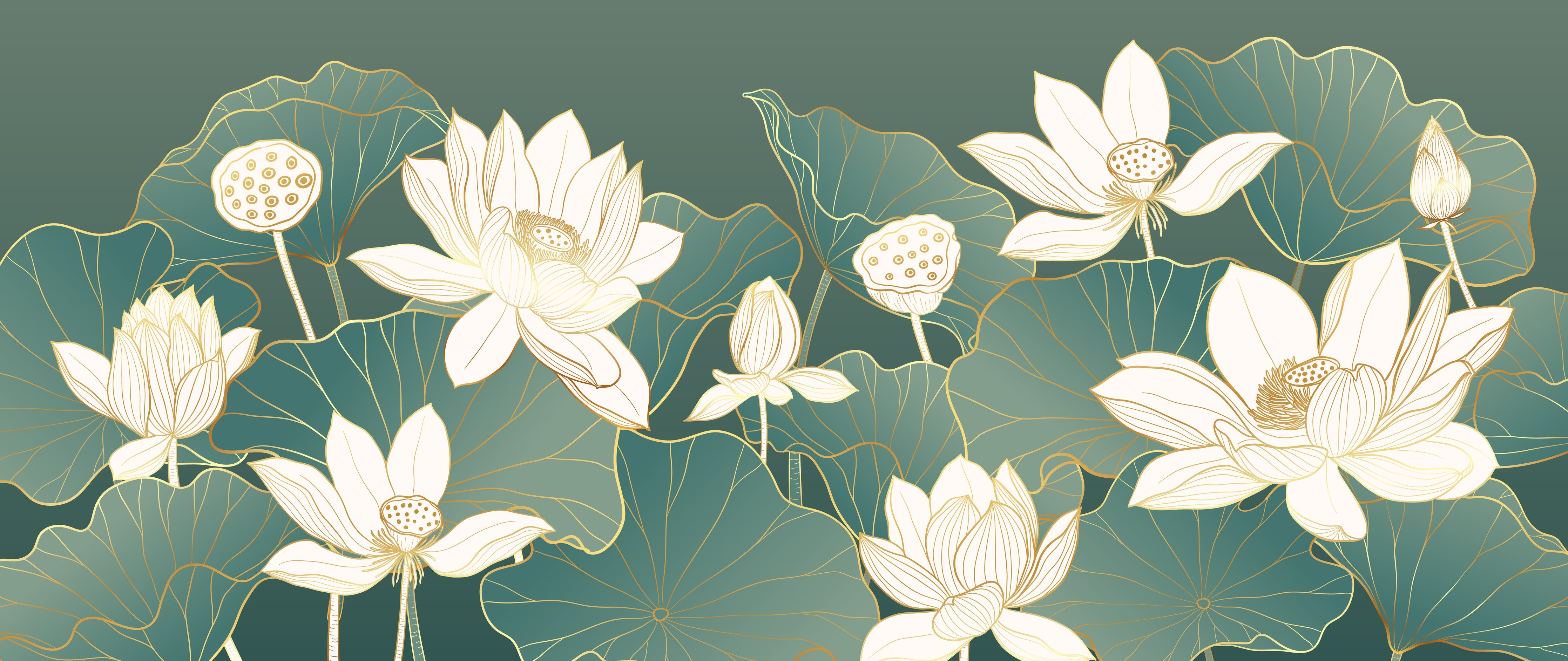 WC-Rückwand-Elegante Lotus-Blumen Illustration