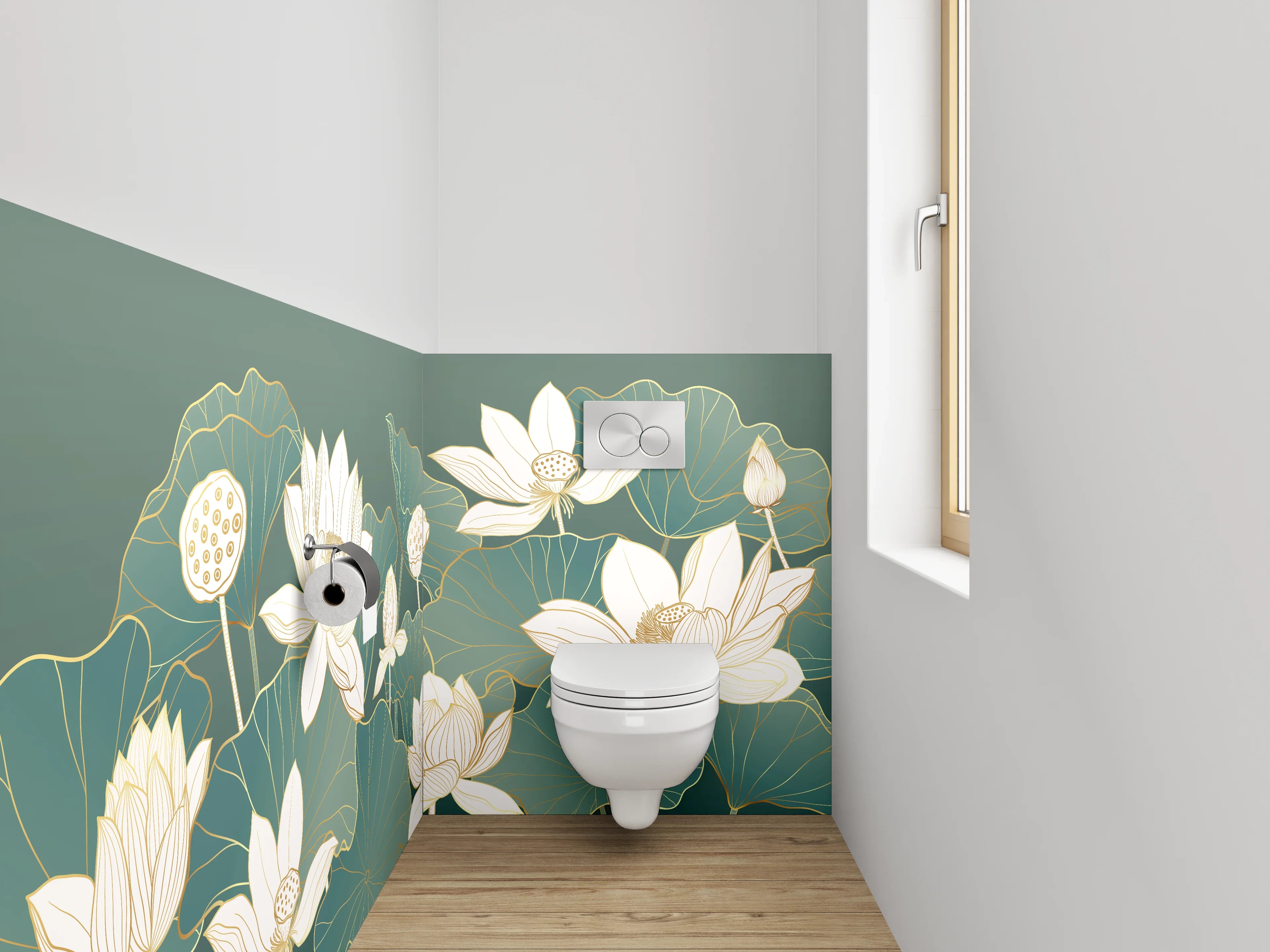 WC-Rückwand - Elegante Lotus-Blumen Illustration