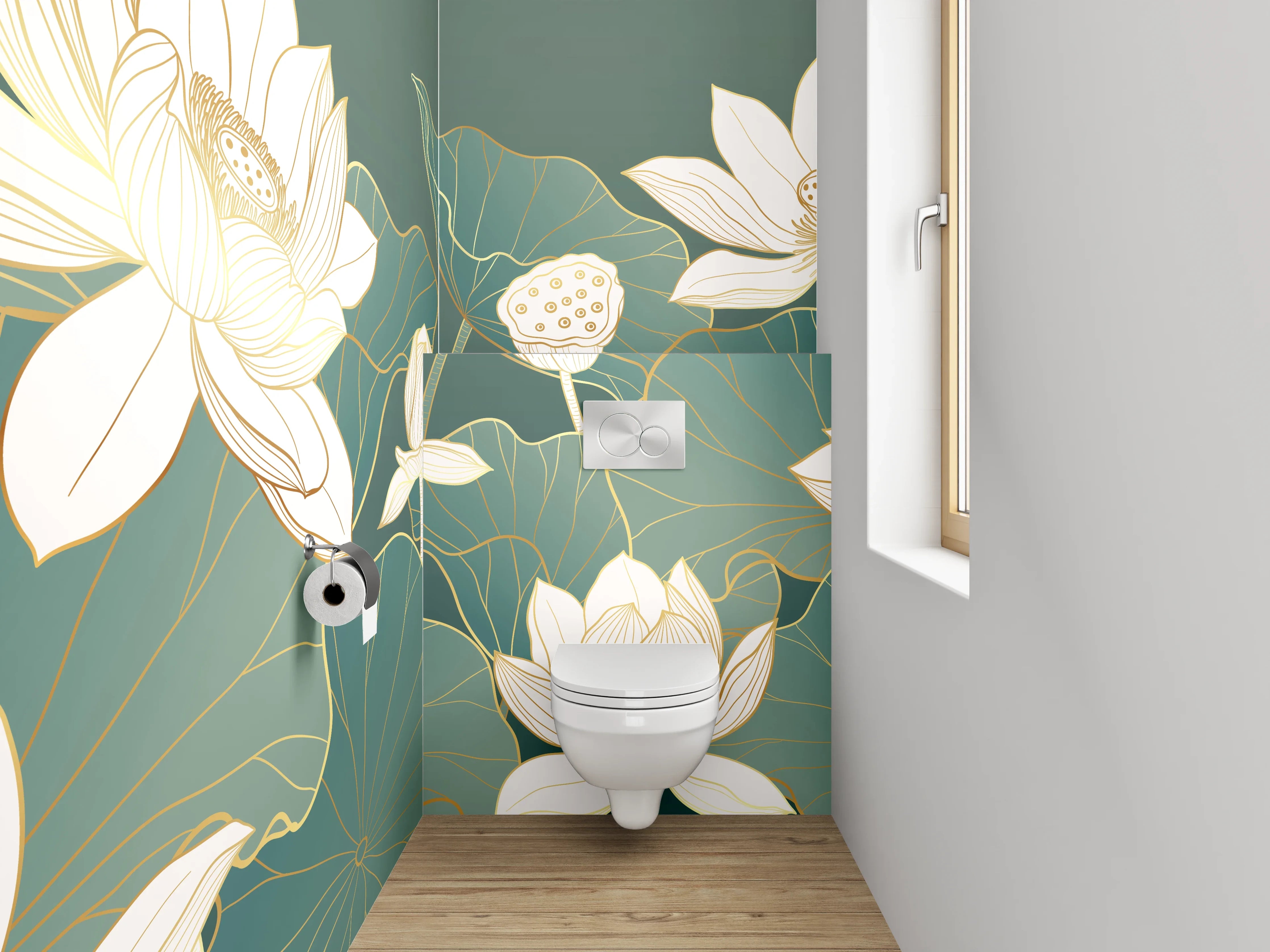 WC-Rückwand - Elegante Lotus-Blumen Illustration