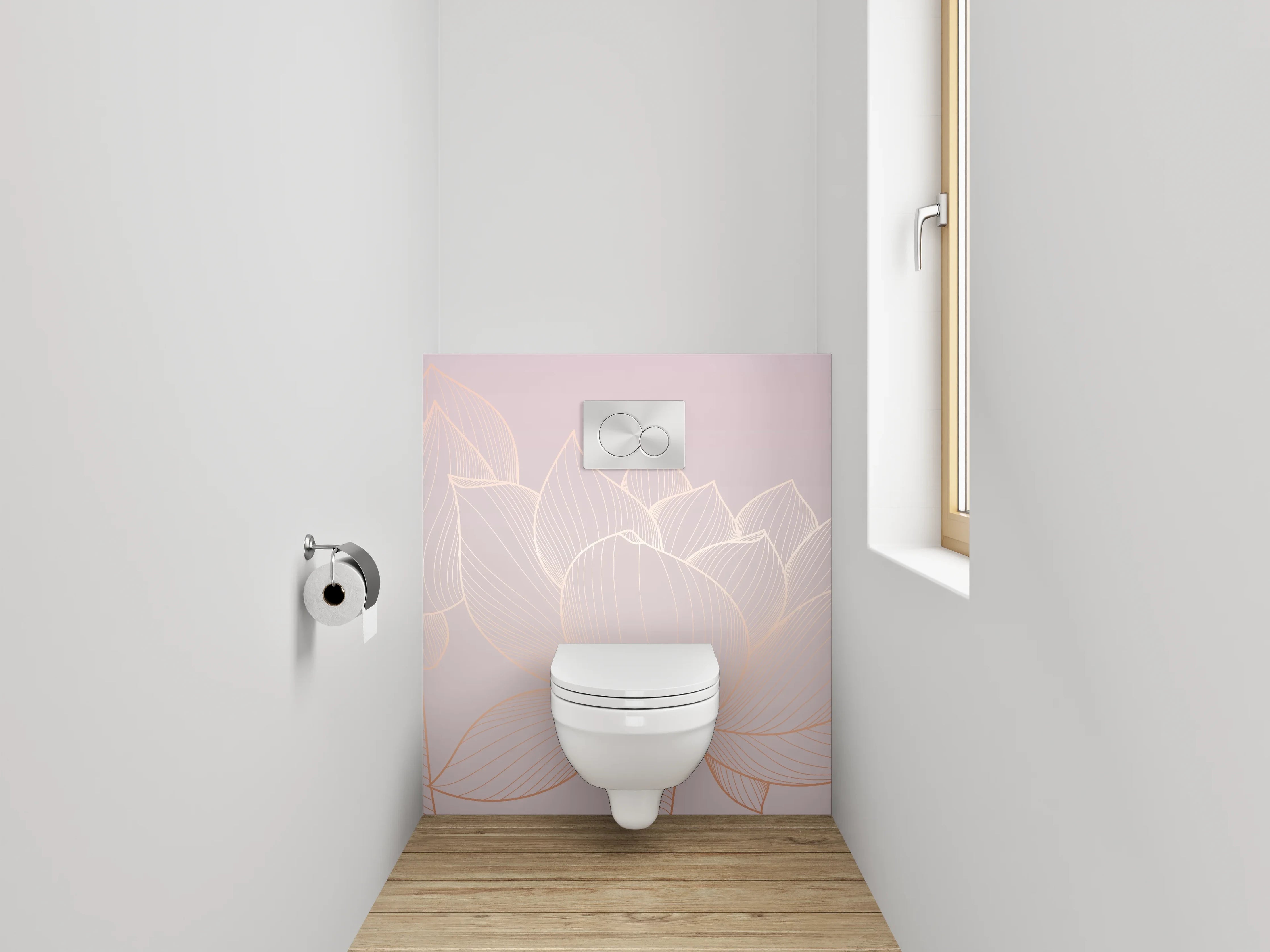 WC-Rückwand - Elegante Lotus Lineart auf Pastell