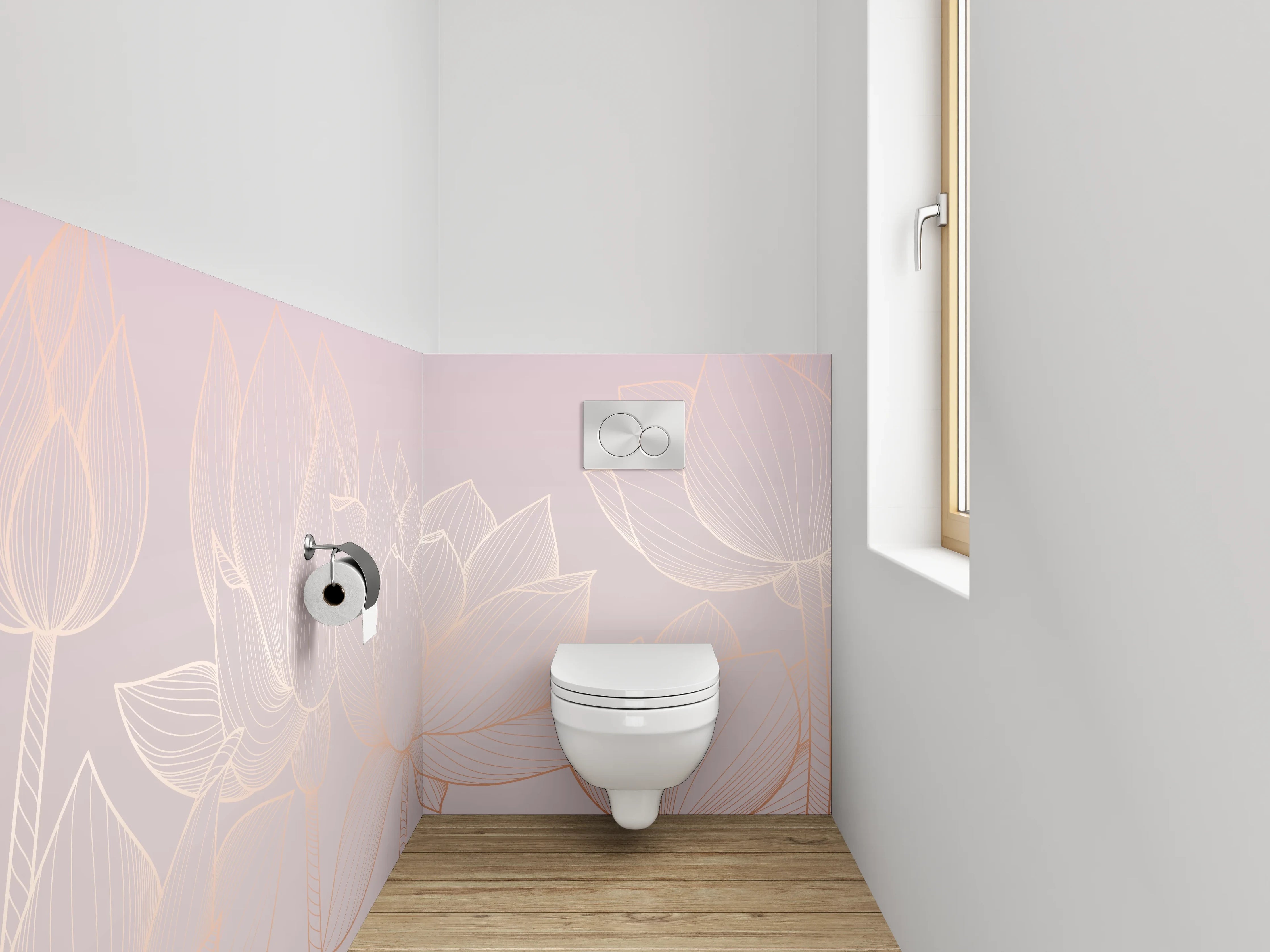WC-Rückwand - Elegante Lotus Lineart auf Pastell