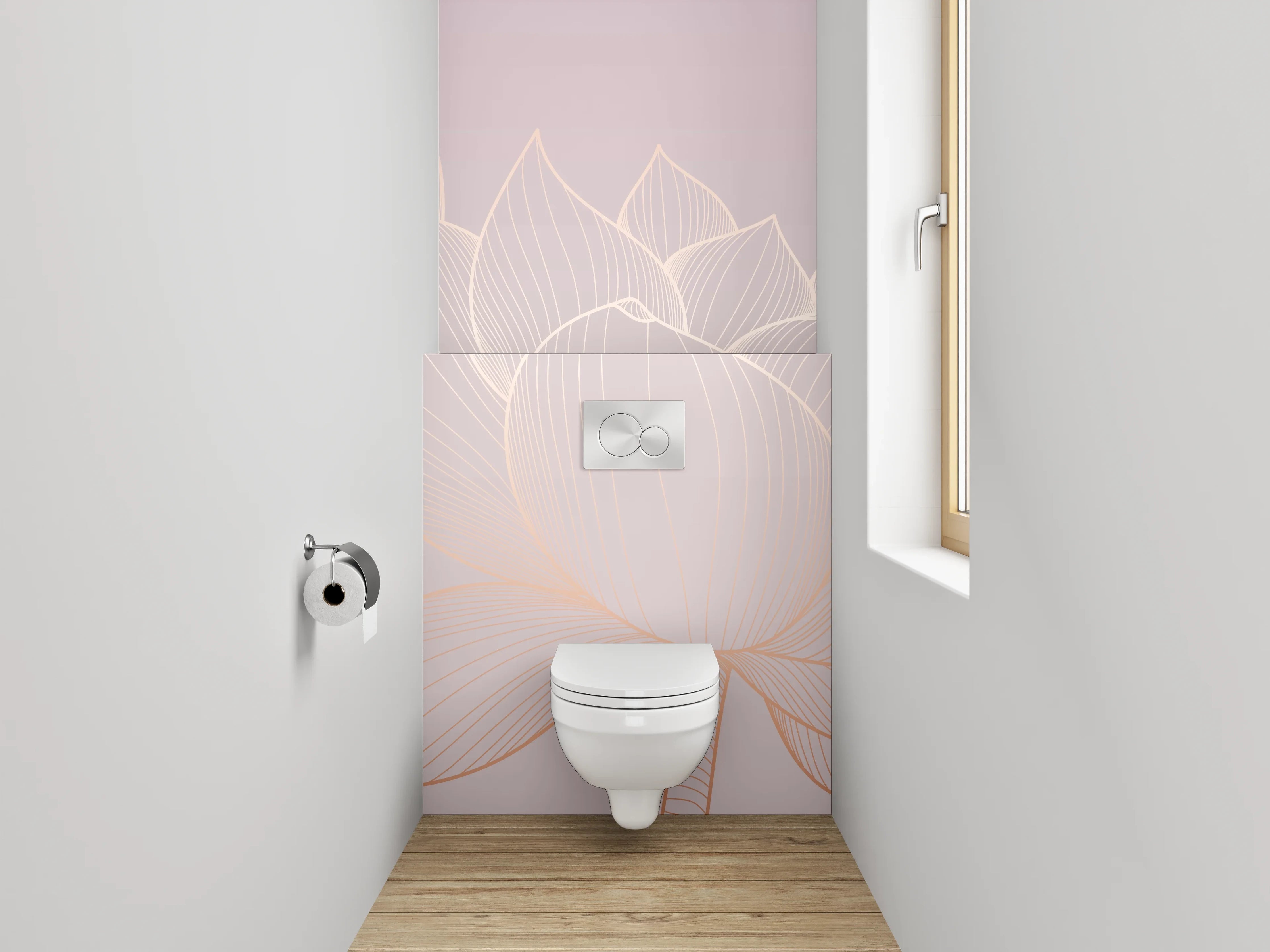 WC-Rückwand - Elegante Lotus Lineart auf Pastell